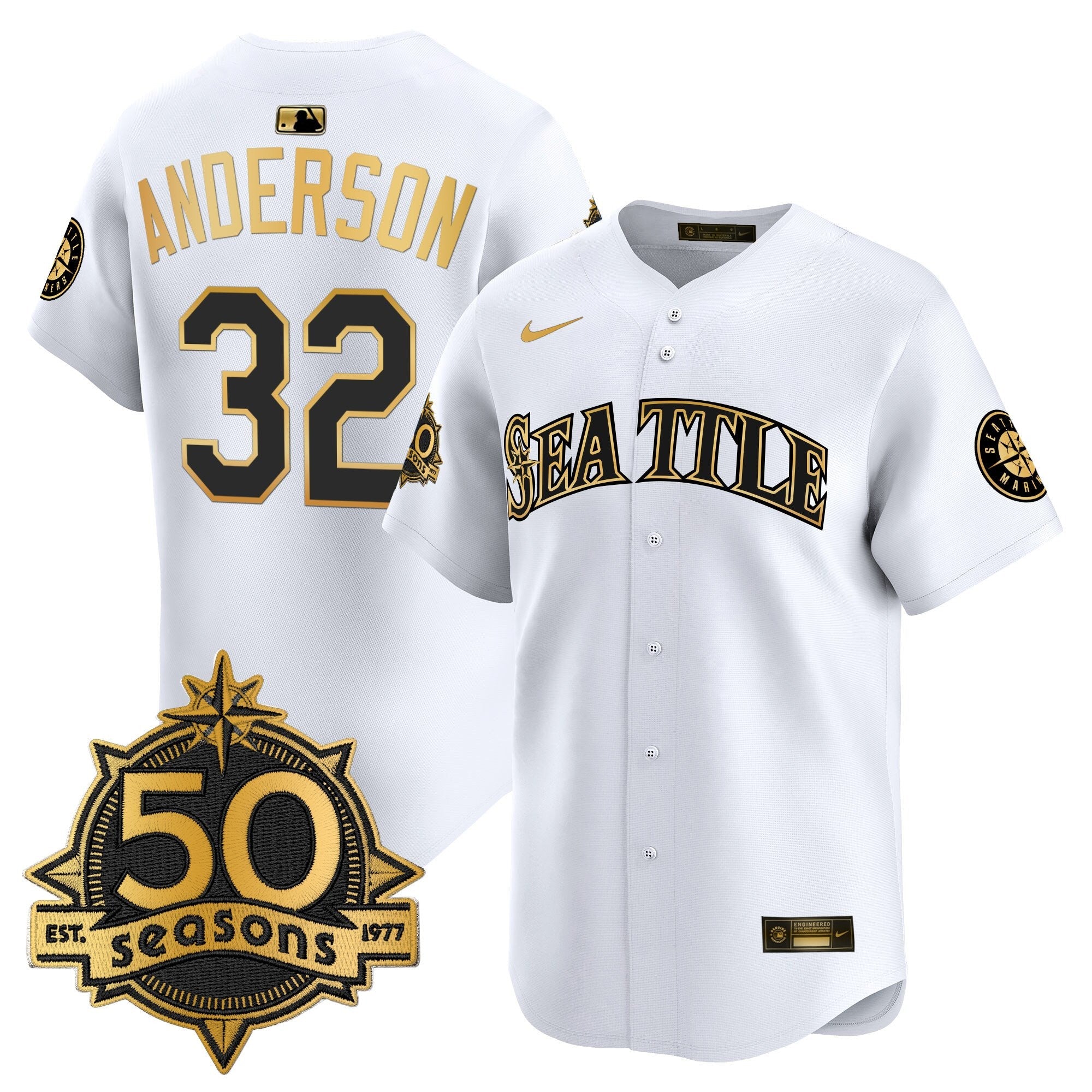 Men's Seattle Mariners 50 Seasons Patch Vapor Premier Limited Jersey - All Stitched