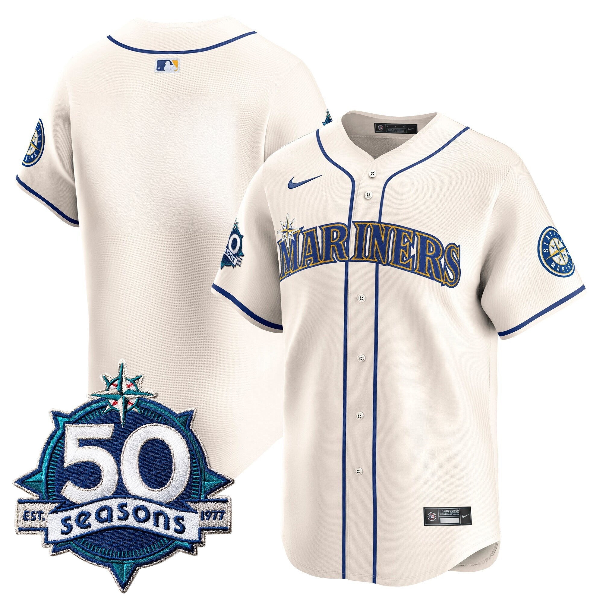 Men's Seattle Mariners 50 Seasons Patch Vapor Premier Limited Jersey - All Stitched