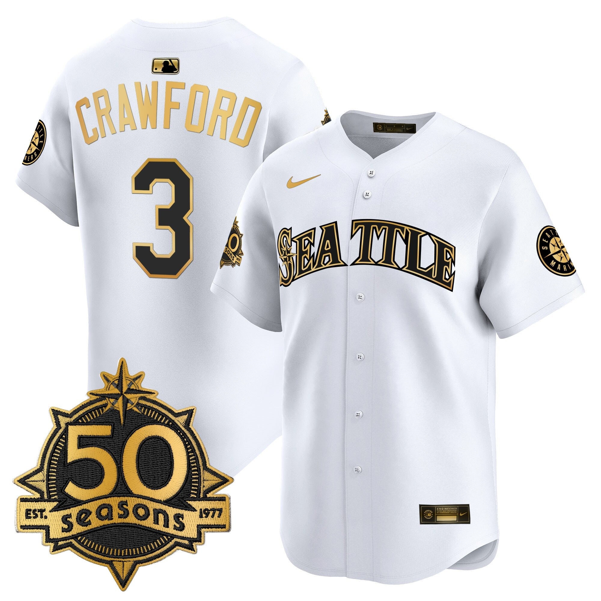 Men's Seattle Mariners 50 Seasons Patch Vapor Premier Limited Jersey - All Stitched
