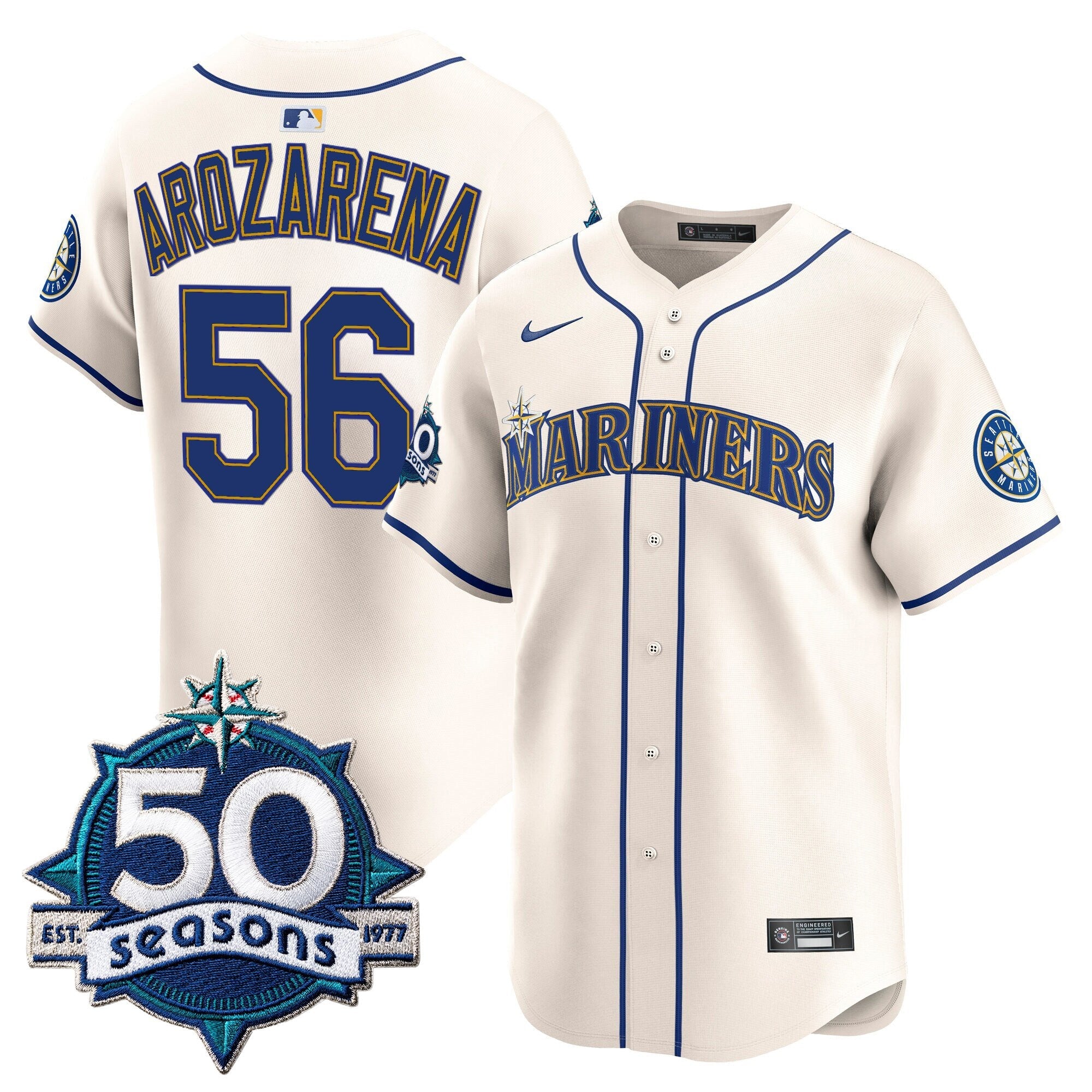 Men's Seattle Mariners 50 Seasons Patch Vapor Premier Limited Jersey - All Stitched