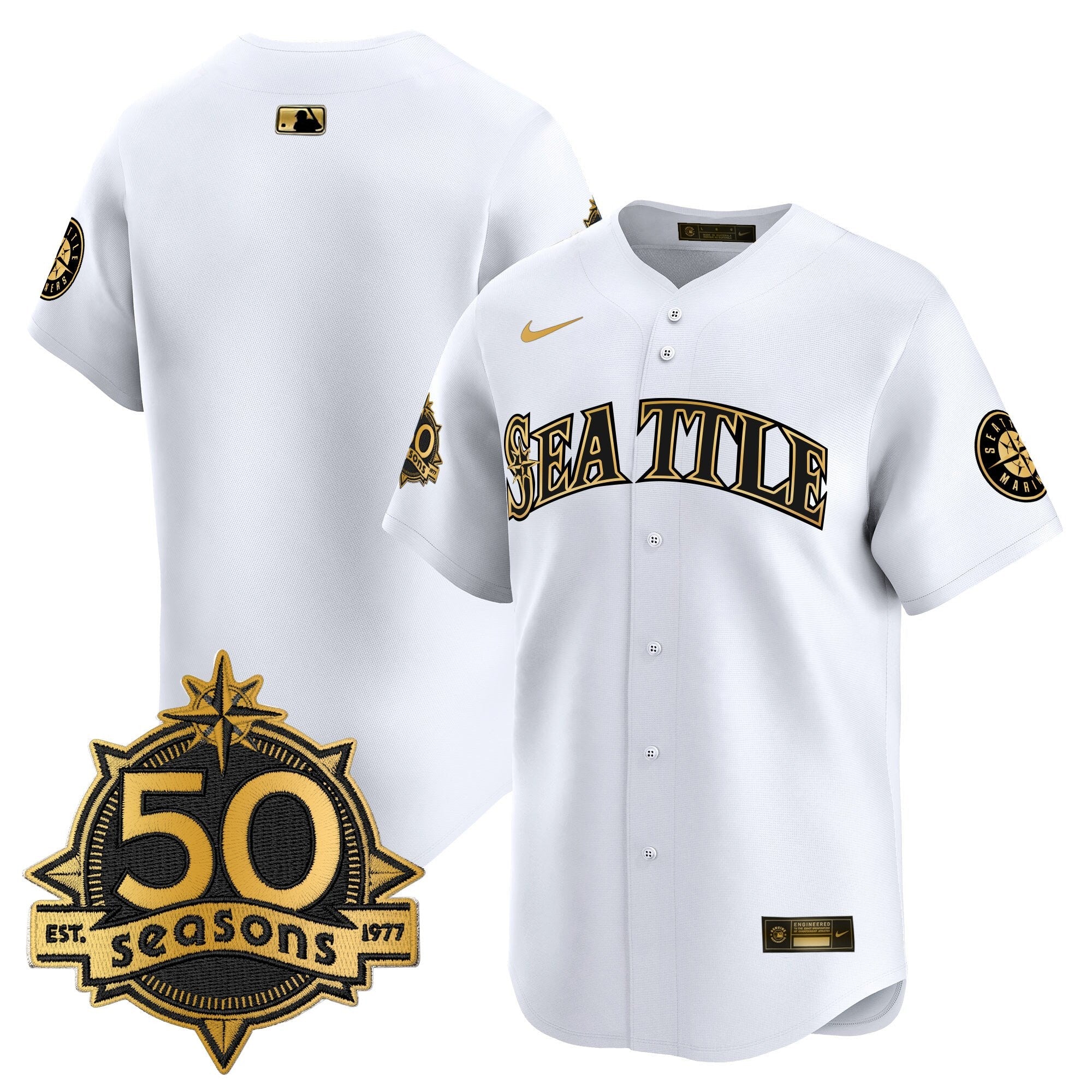 Men's Seattle Mariners 50 Seasons Patch Vapor Premier Limited Jersey - All Stitched