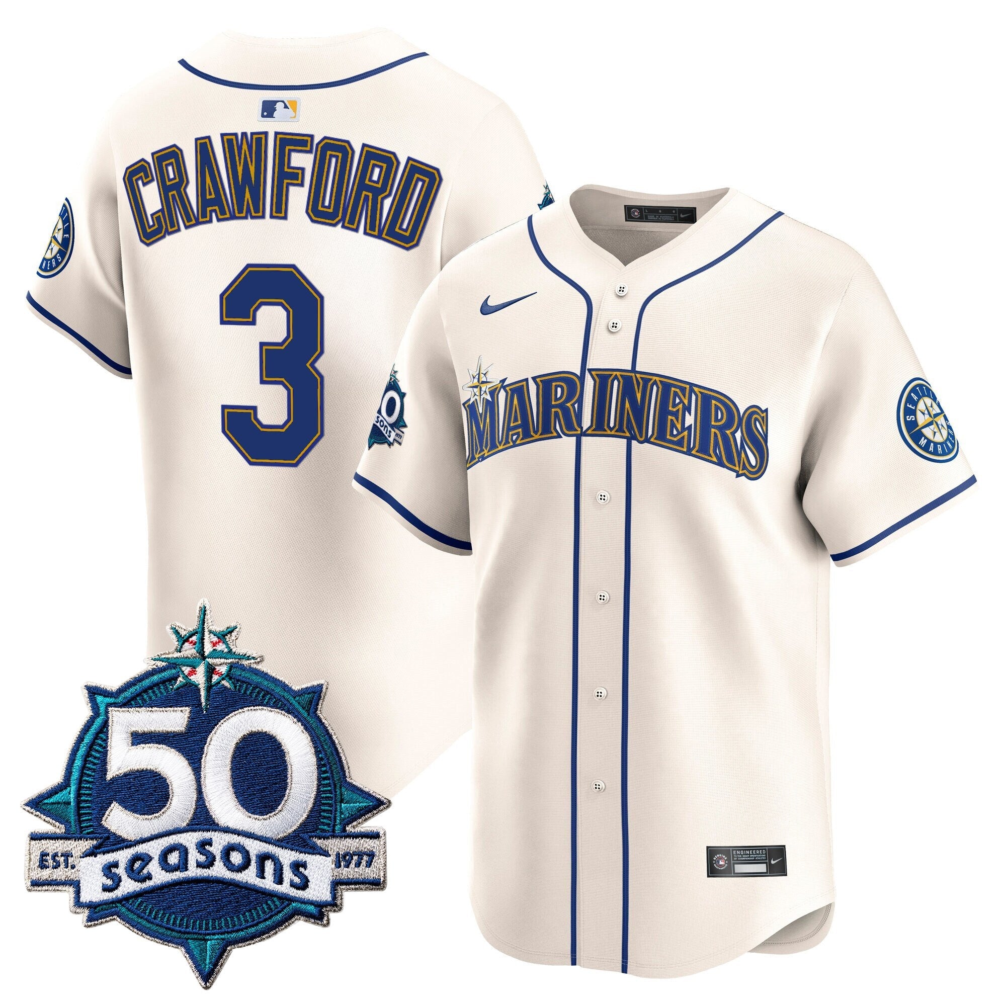 Men's Seattle Mariners 50 Seasons Patch Vapor Premier Limited Jersey - All Stitched