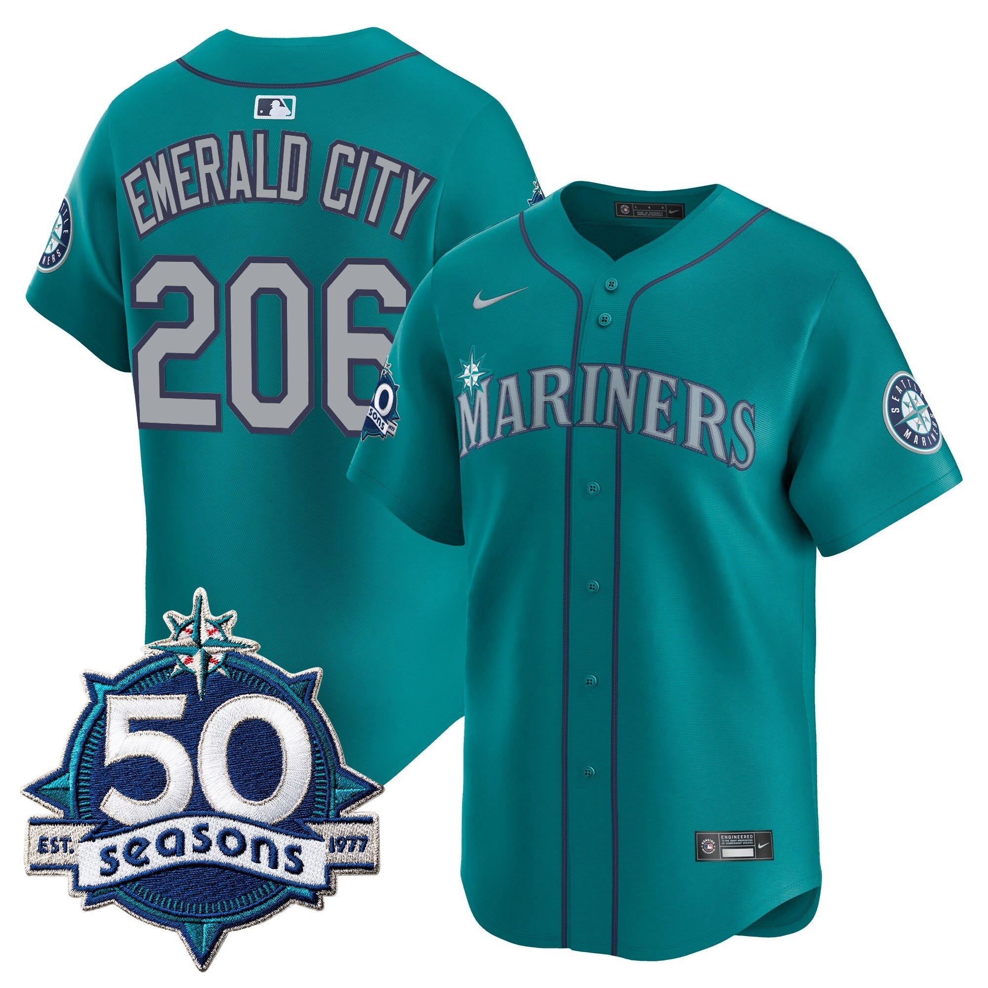 Men's Seattle Mariners 50 Seasons Patch Vapor Premier Limited Jersey - All Stitched