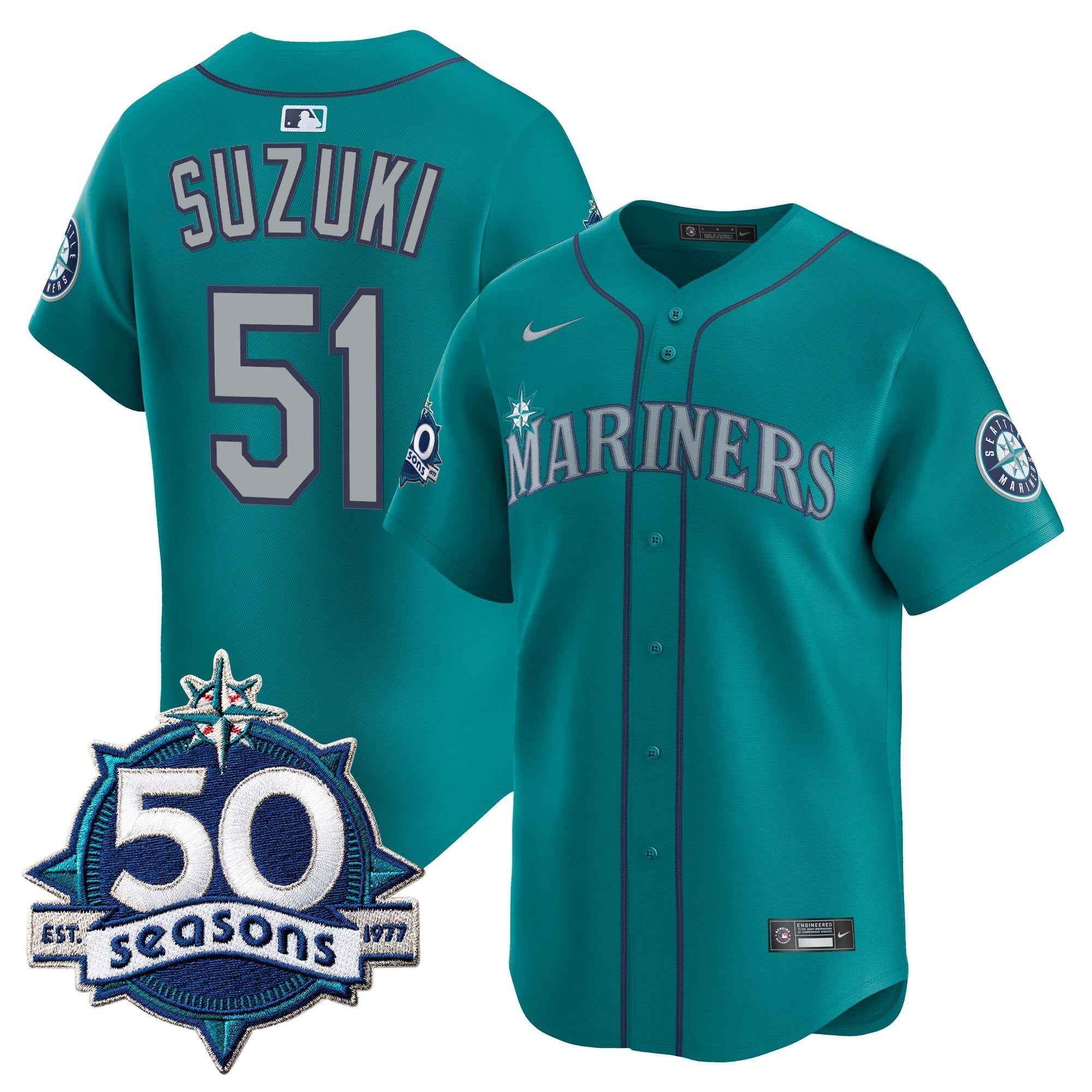 Men's Seattle Mariners 50 Seasons Patch Vapor Premier Limited Jersey - All Stitched