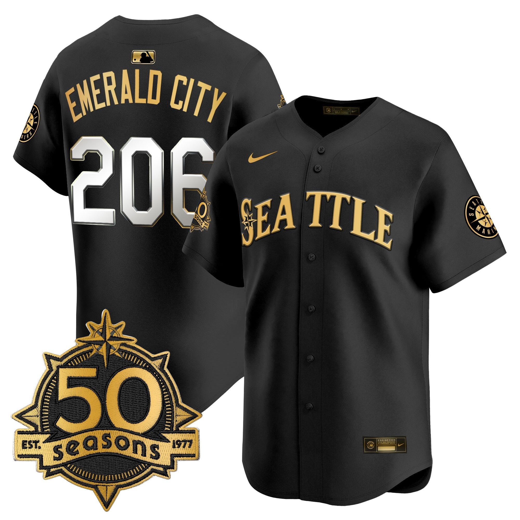 Men's Seattle Mariners 50 Seasons Patch Vapor Premier Limited Jersey - All Stitched