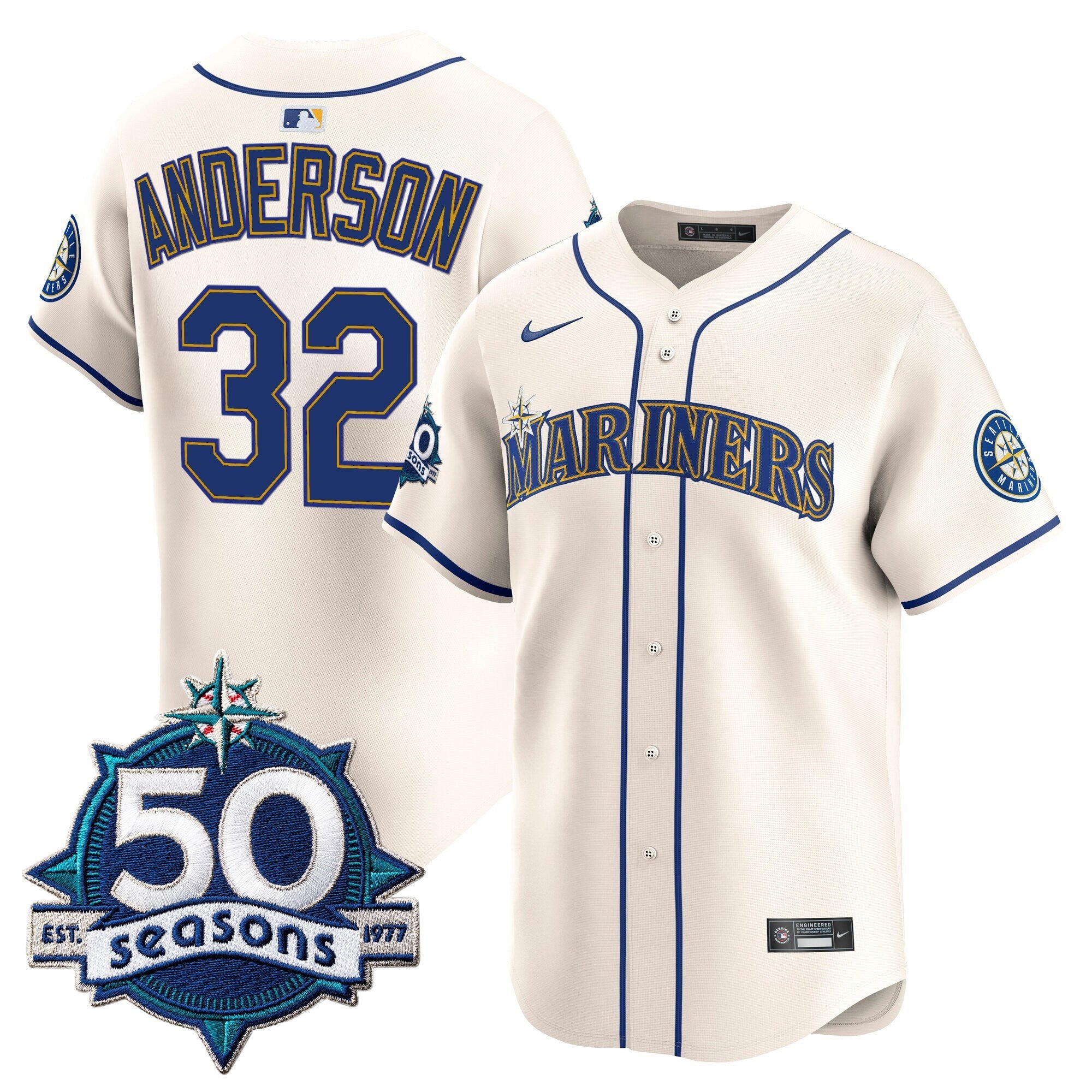 Men's Seattle Mariners 50 Seasons Patch Vapor Premier Limited Jersey - All Stitched