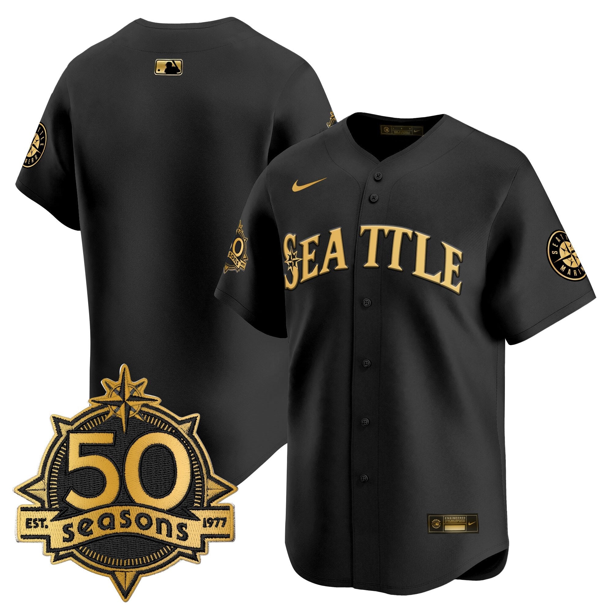 Men's Seattle Mariners 50 Seasons Patch Vapor Premier Limited Jersey - All Stitched