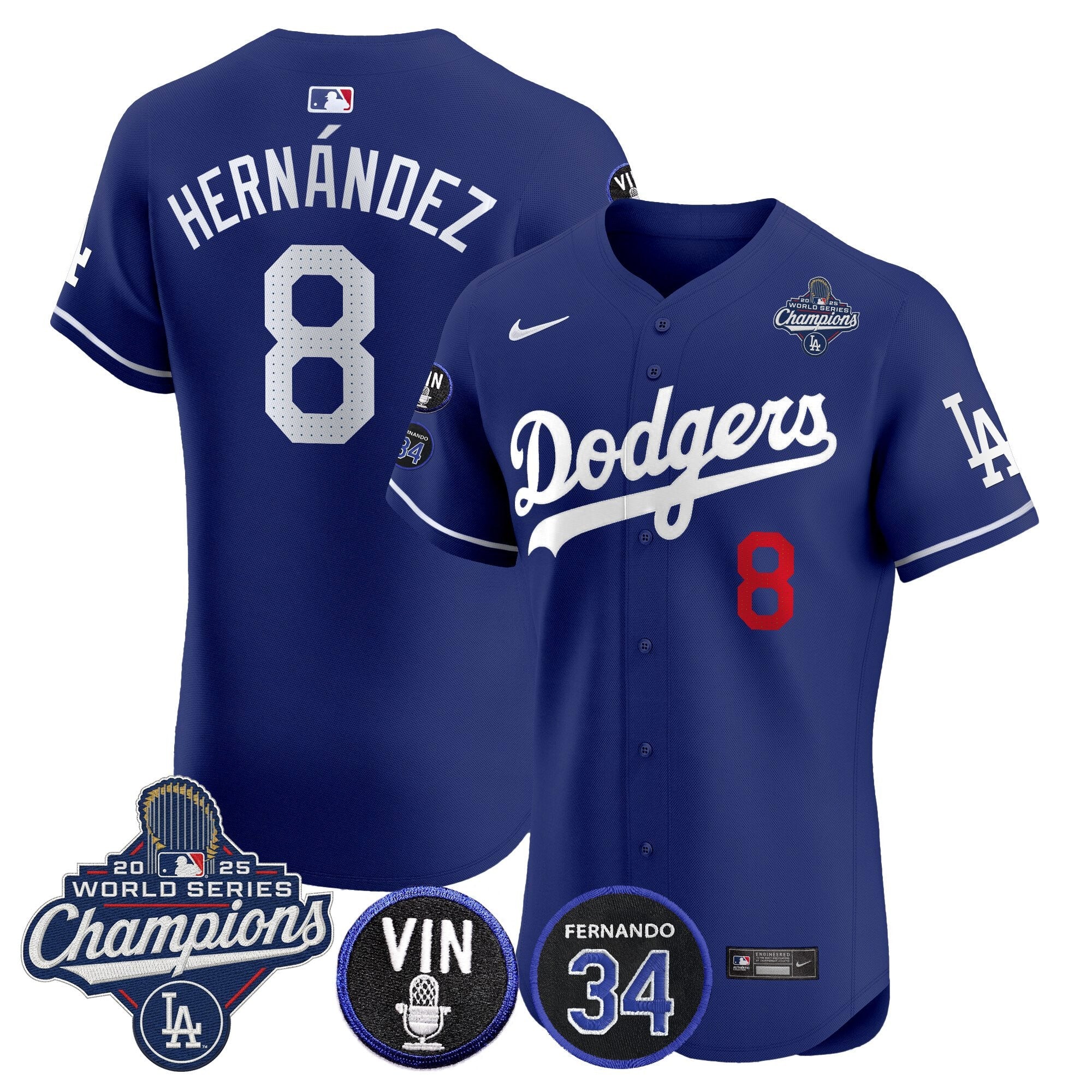 Men's Dodgers 2025 World Series Champions Vapor Premier Elite Jersey - Vin Scully & Fernando Patch - All Stitched