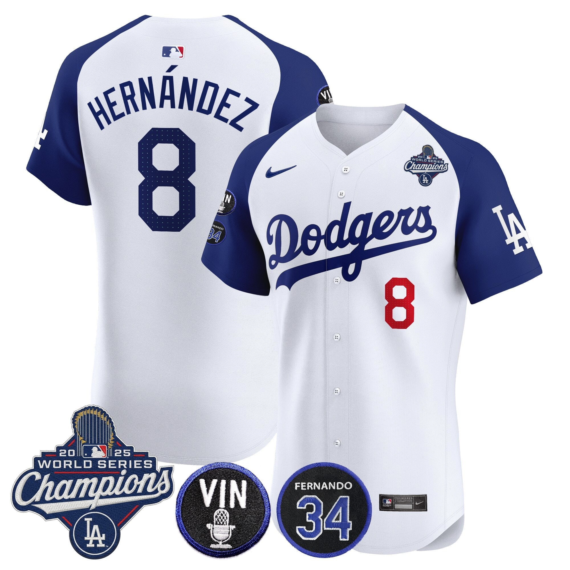 Men's Dodgers 2025 World Series Champions Vapor Premier Elite Jersey - Vin Scully & Fernando Patch - All Stitched