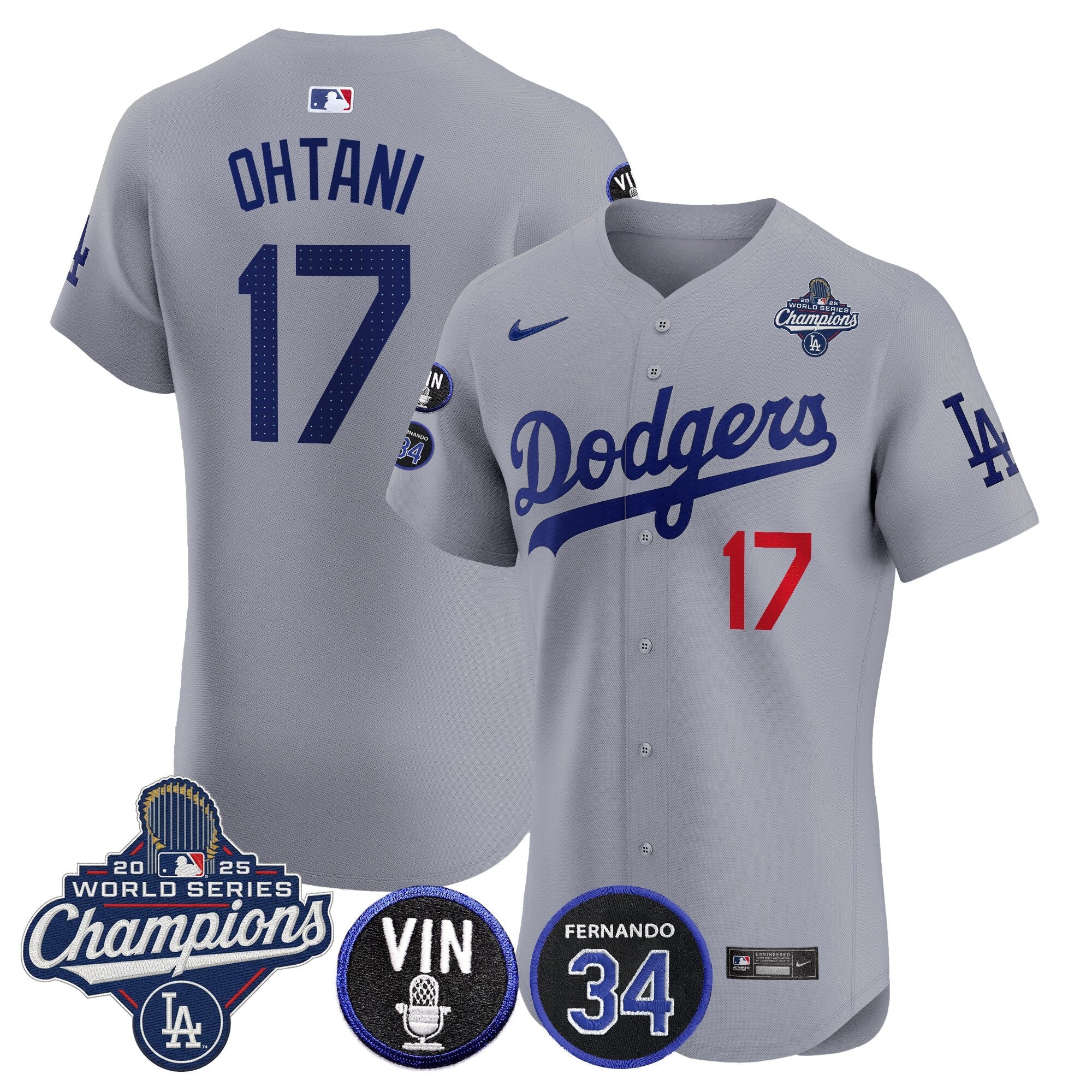Men's Dodgers 2025 World Series Champions Vapor Premier Elite Jersey - Vin Scully & Fernando Patch - All Stitched