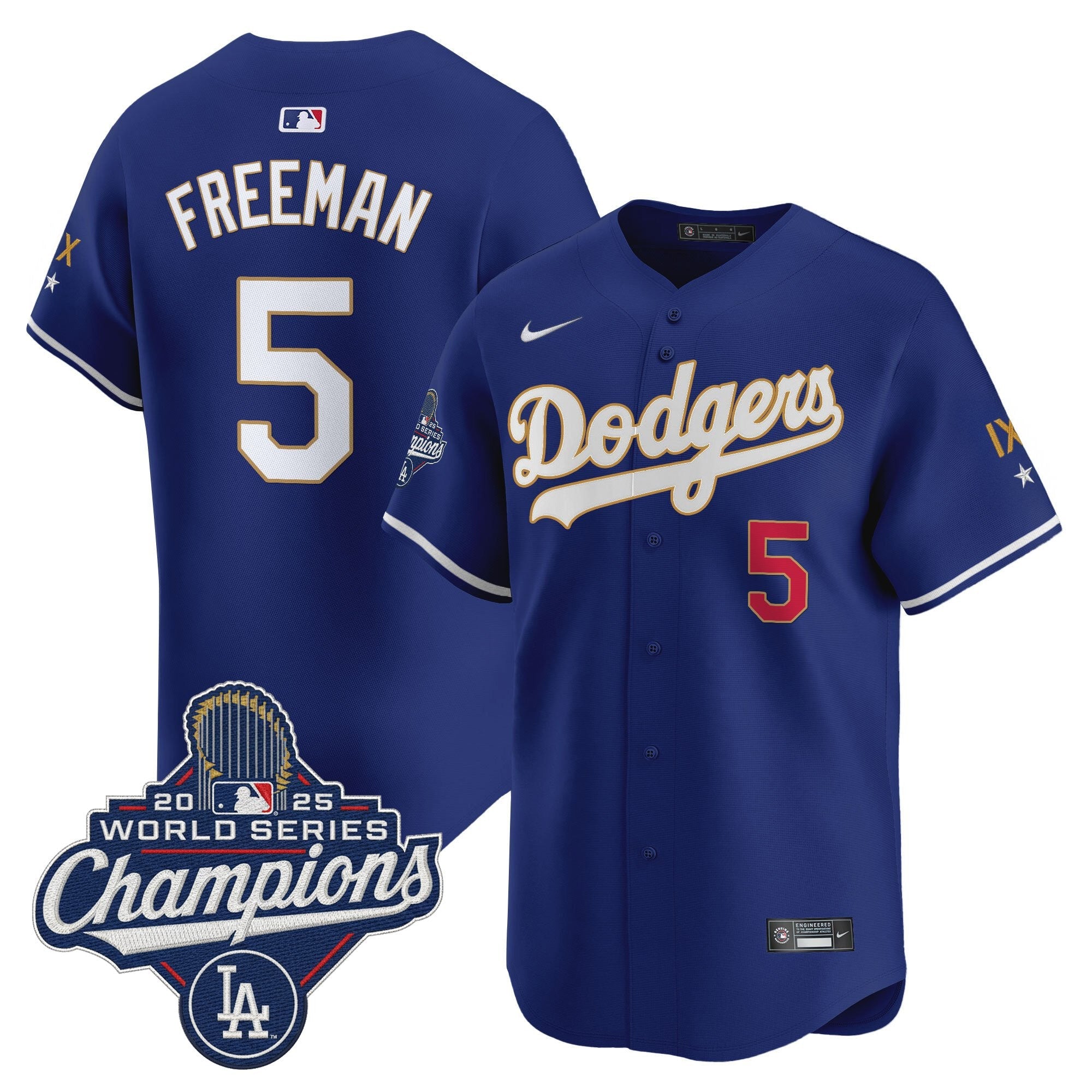 Men's Los Angeles Dodgers 9-Time Champions Gold Trim Vapor Premier Limited Jersey - All Stitched