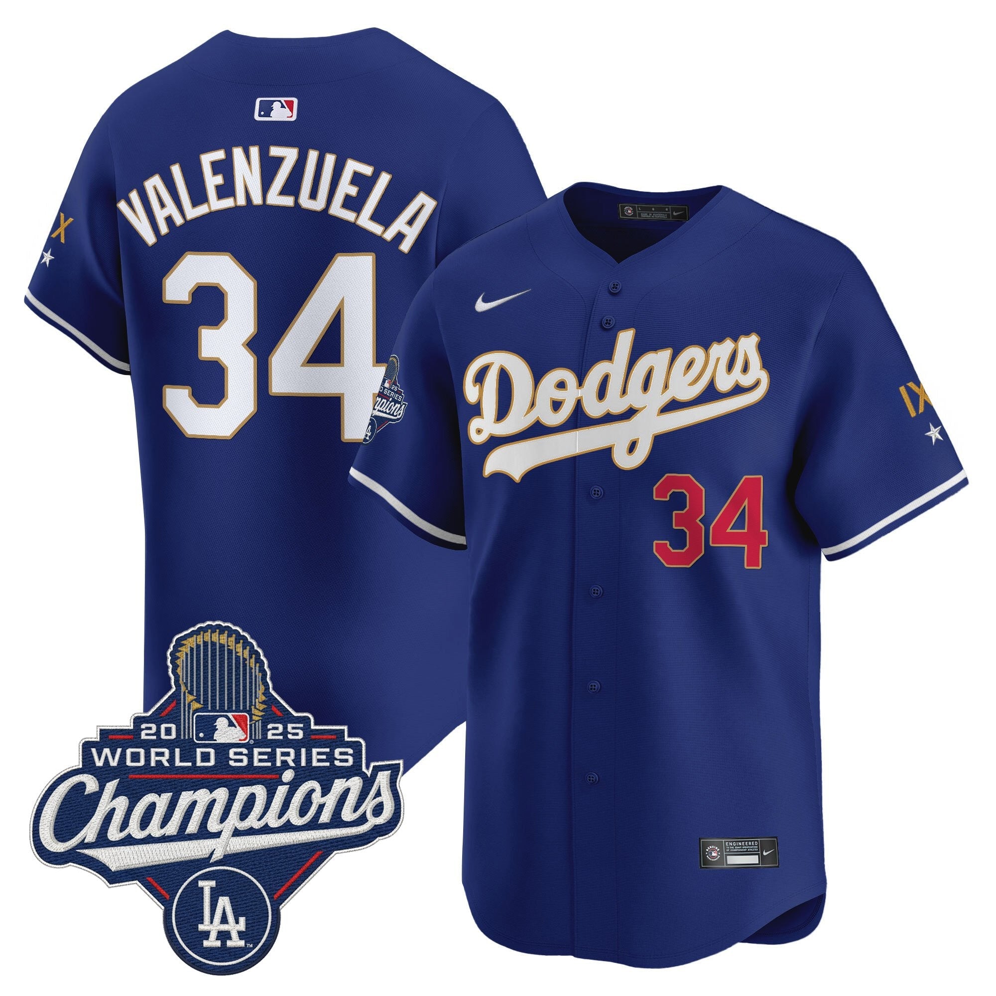 Men's Los Angeles Dodgers 9-Time Champions Gold Trim Vapor Premier Limited Jersey - All Stitched