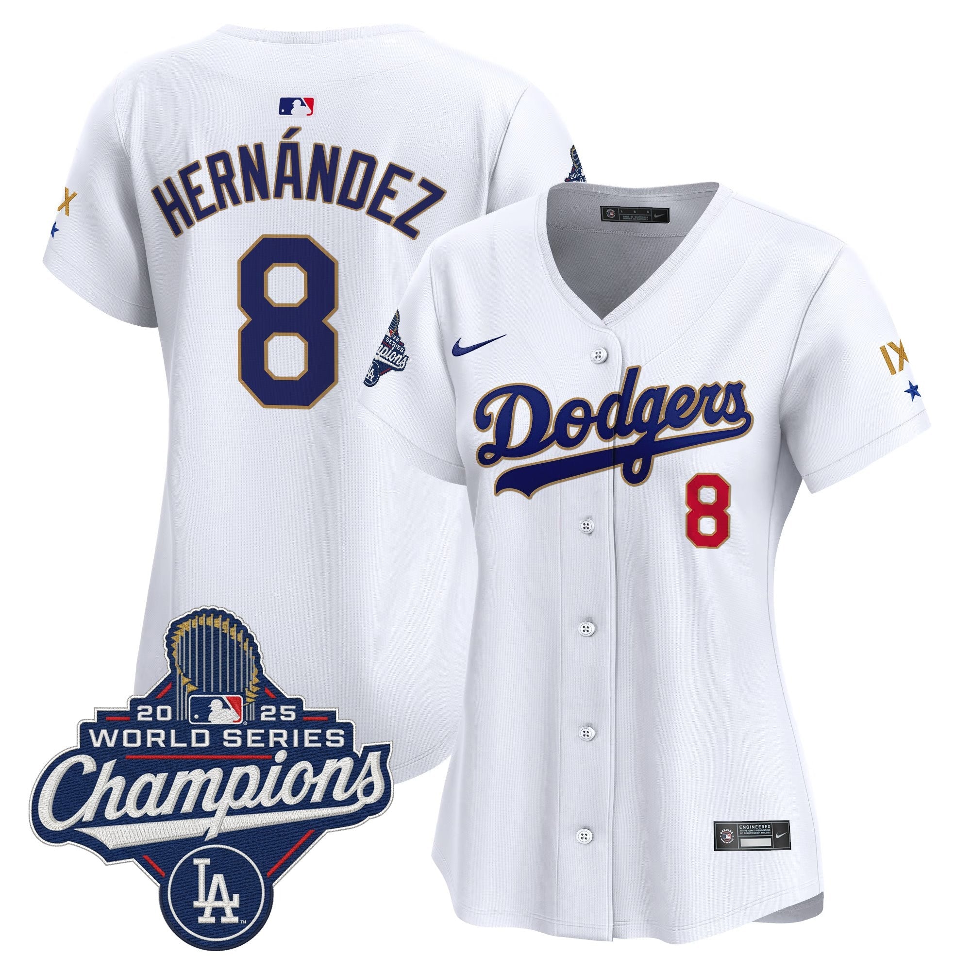 Women's Los Angeles Dodgers 9-Time Champions Gold Trim Vapor Premier Limited Jersey - All Stitched