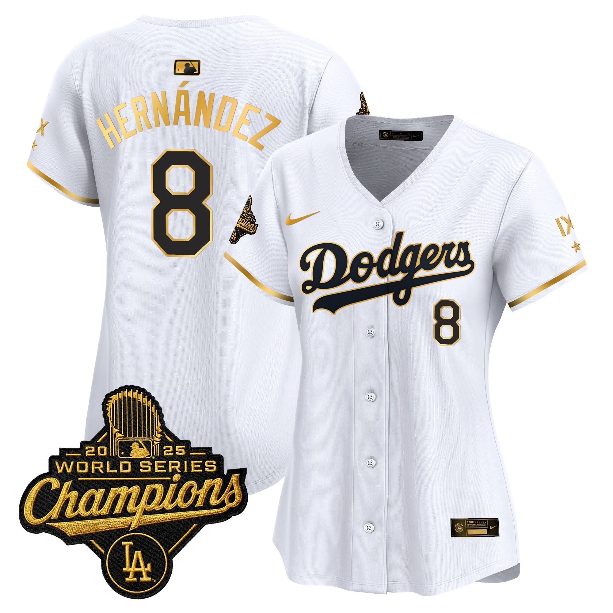Women's Los Angeles Dodgers 9-Time Champions Gold Trim Vapor Premier Limited Jersey - All Stitched