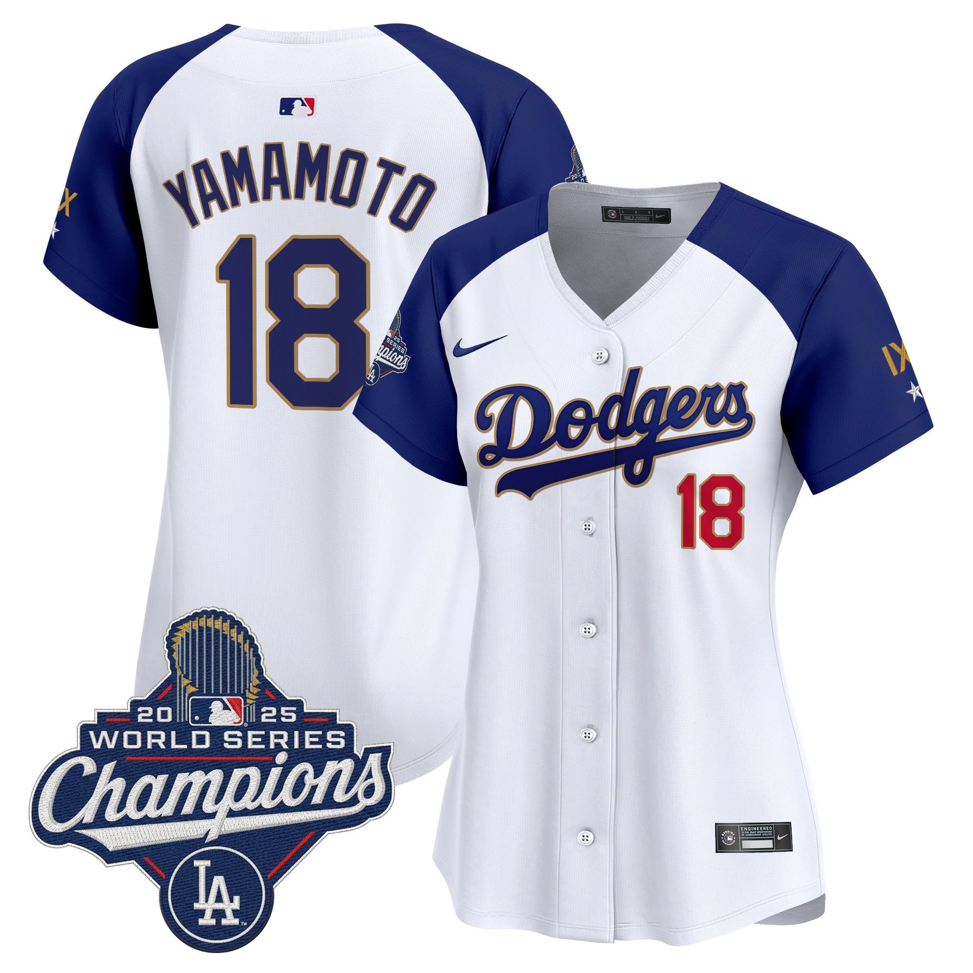 Women's Los Angeles Dodgers 9-Time Champions Gold Trim Vapor Premier Limited Jersey - All Stitched