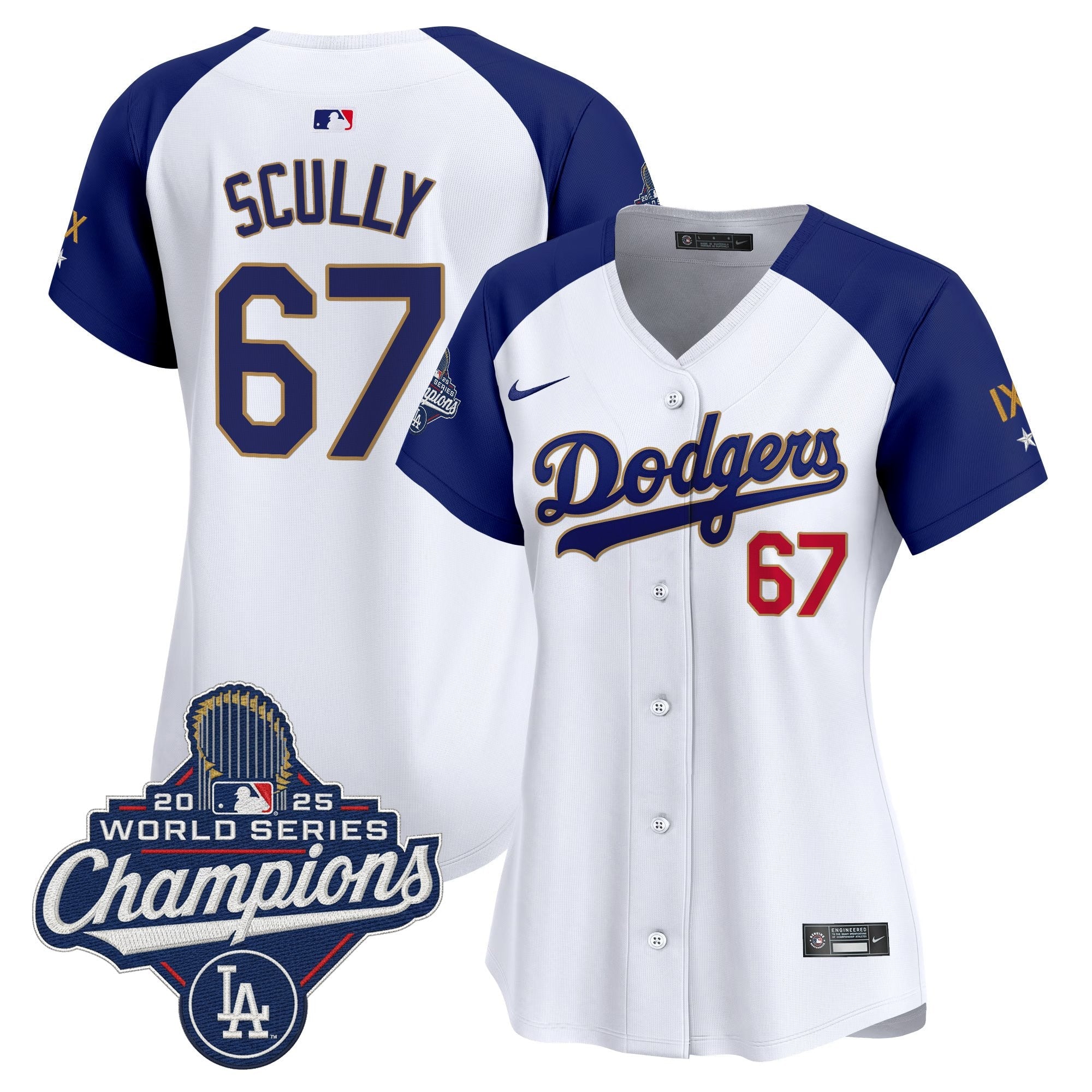 Women's Los Angeles Dodgers 9-Time Champions Gold Trim Vapor Premier Limited Jersey - All Stitched