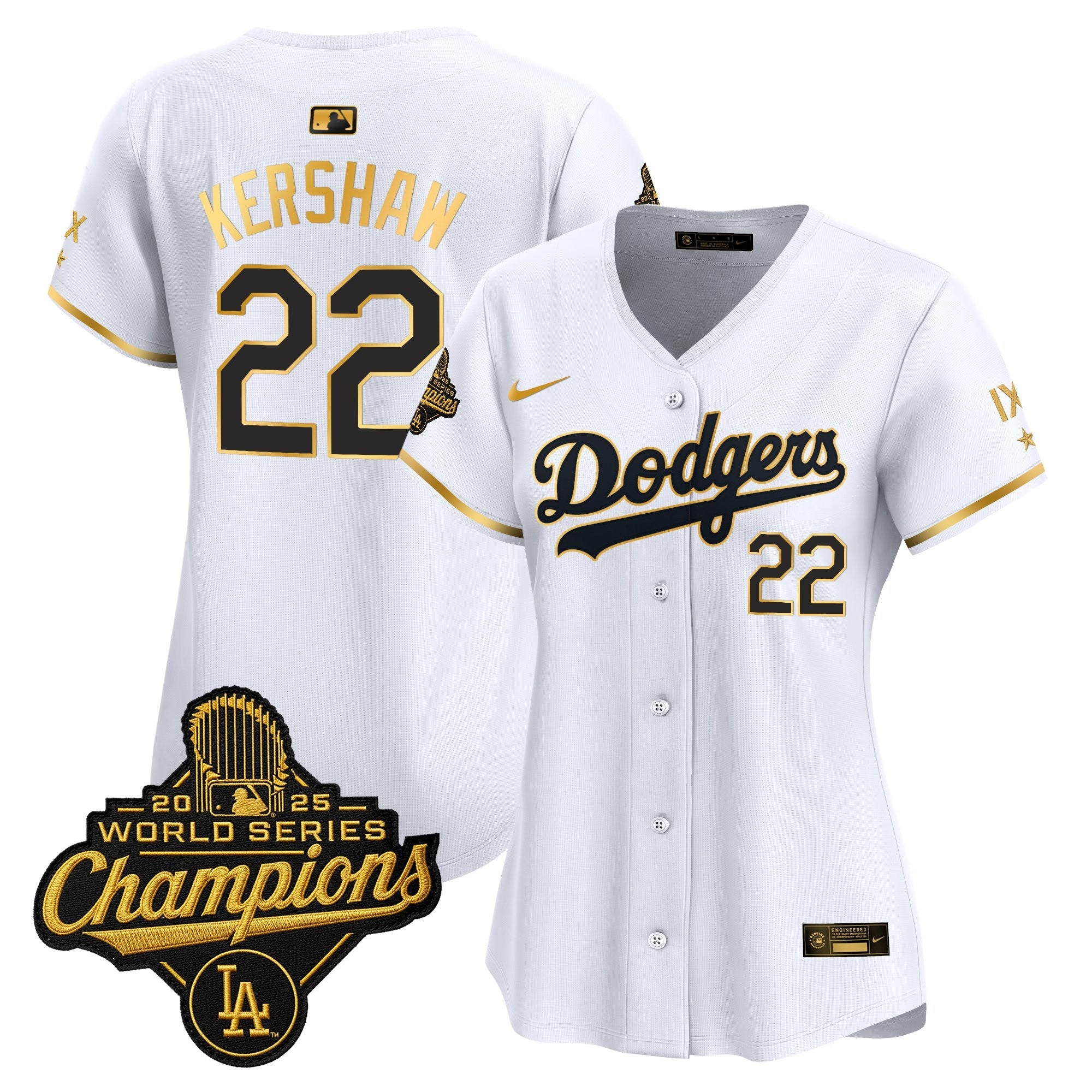Women's Los Angeles Dodgers 9-Time Champions Gold Trim Vapor Premier Limited Jersey - All Stitched