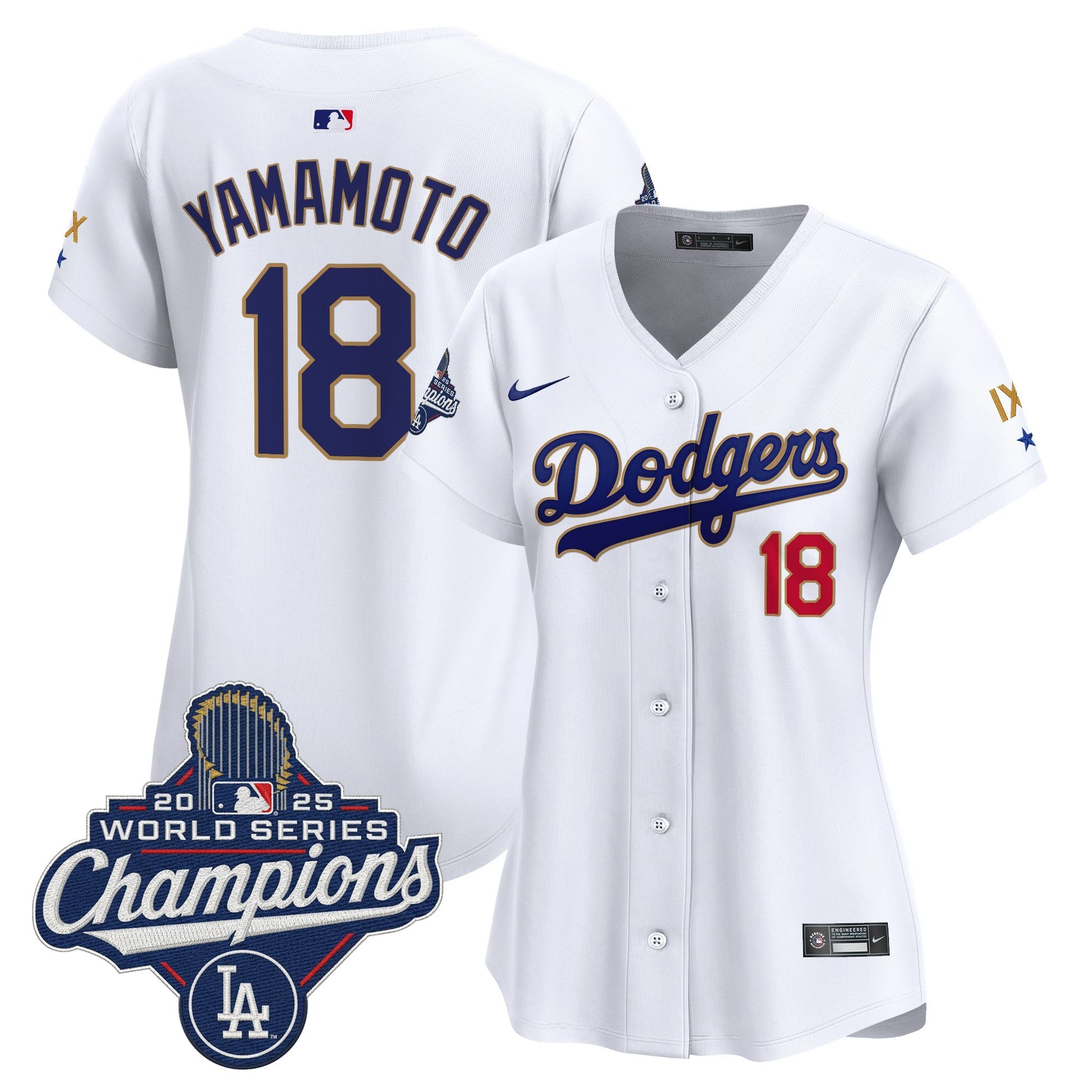 Women's Los Angeles Dodgers 9-Time Champions Gold Trim Vapor Premier Limited Jersey - All Stitched