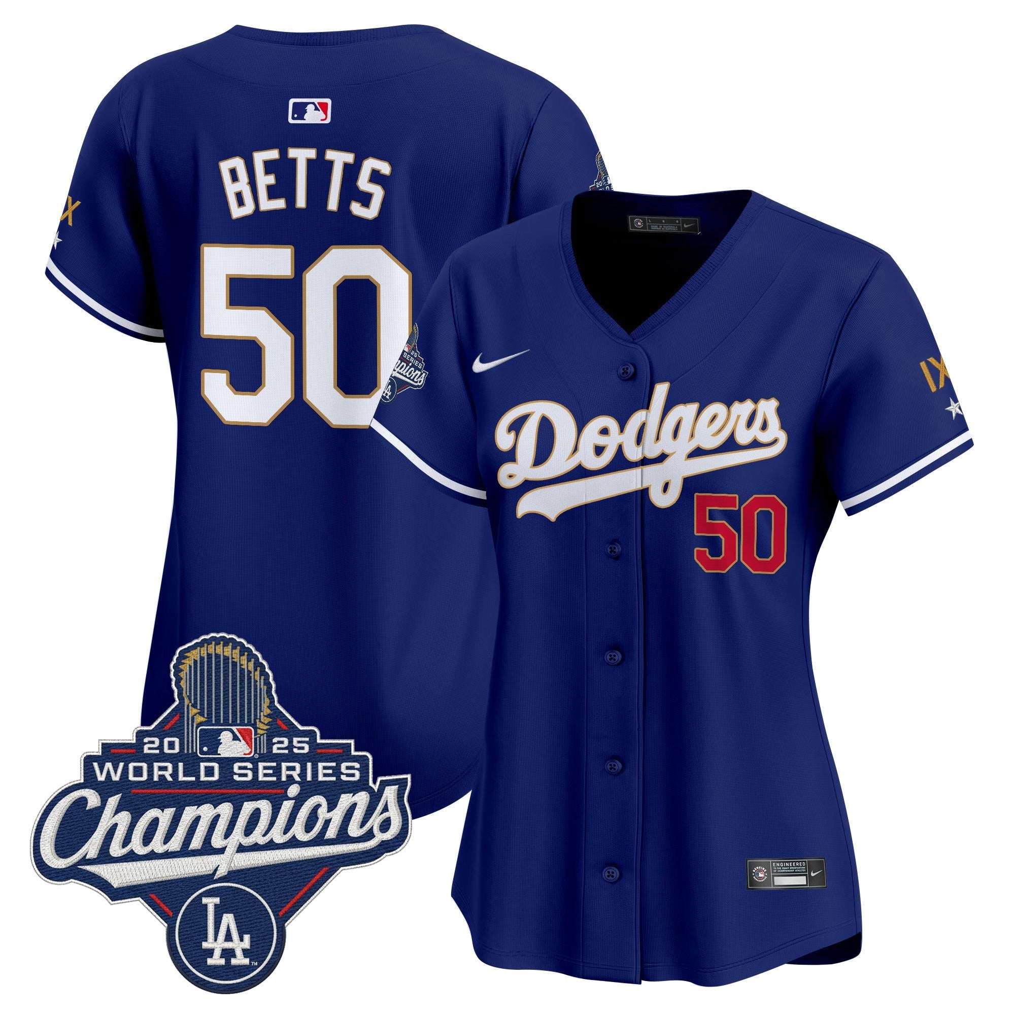 Women's Los Angeles Dodgers 9-Time Champions Gold Trim Vapor Premier Limited Jersey - All Stitched