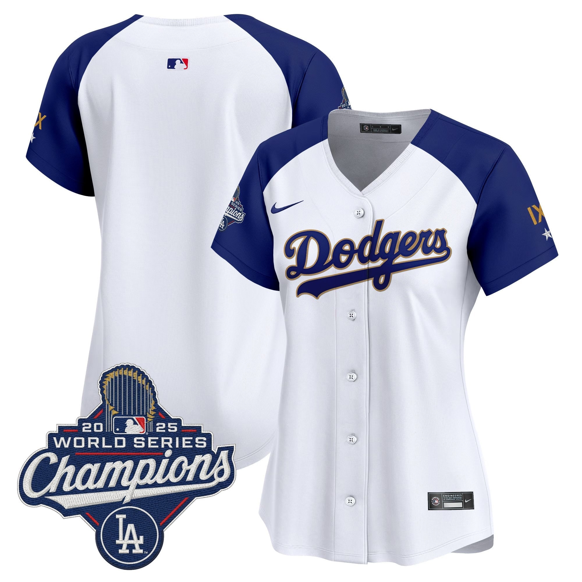 Women's Los Angeles Dodgers 9-Time Champions Gold Trim Vapor Premier Limited Jersey - All Stitched