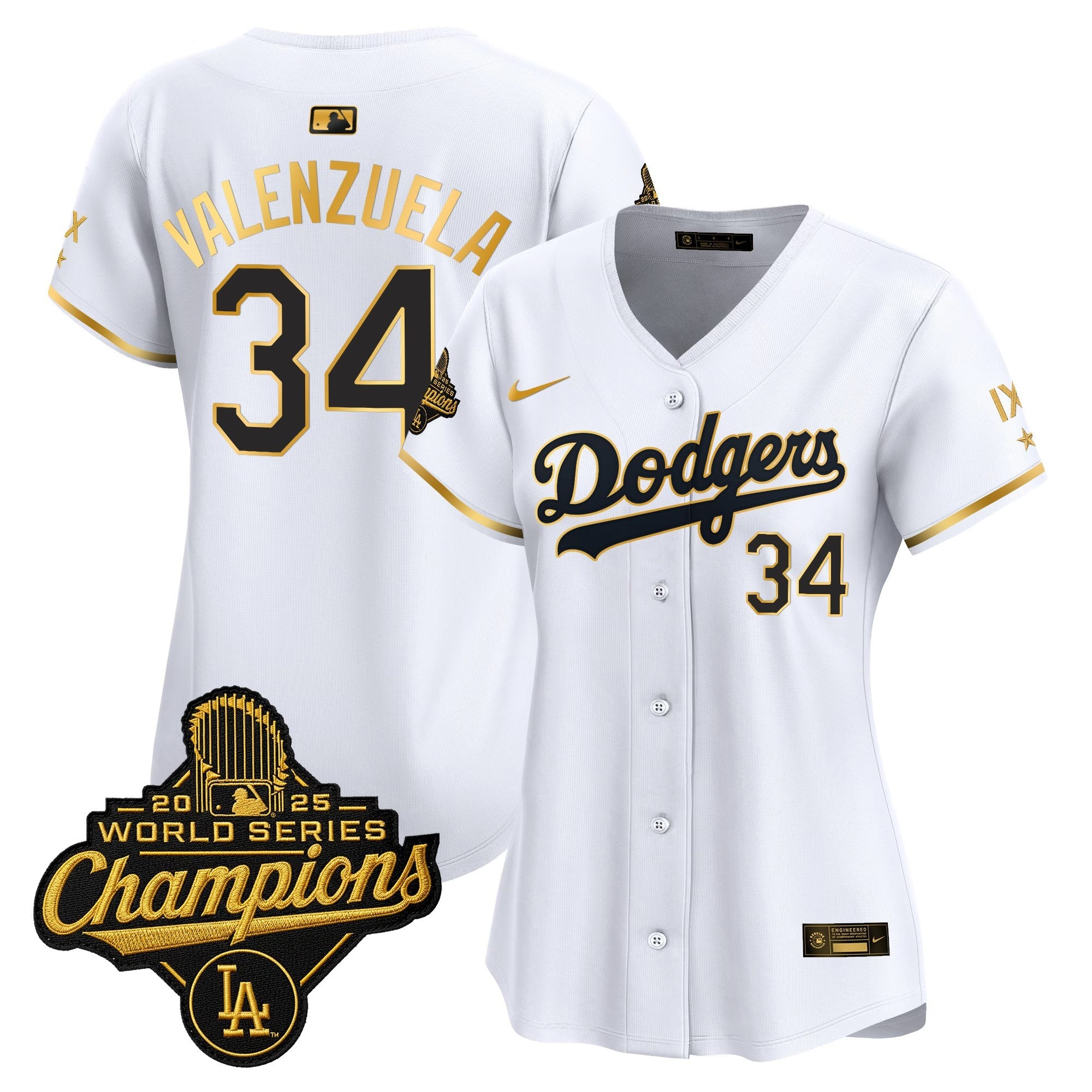 Women's Los Angeles Dodgers 9-Time Champions Gold Trim Vapor Premier Limited Jersey - All Stitched