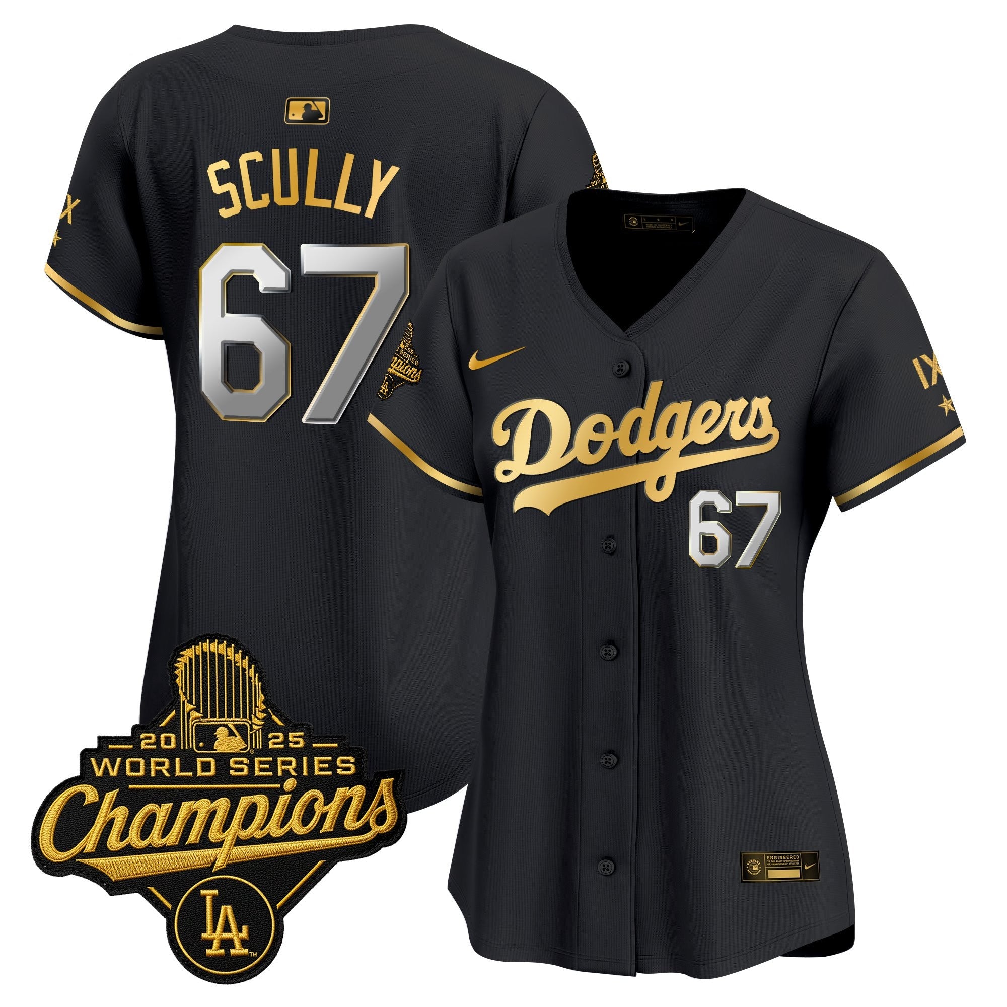 Women's Los Angeles Dodgers 9-Time Champions Gold Trim Vapor Premier Limited Jersey - All Stitched