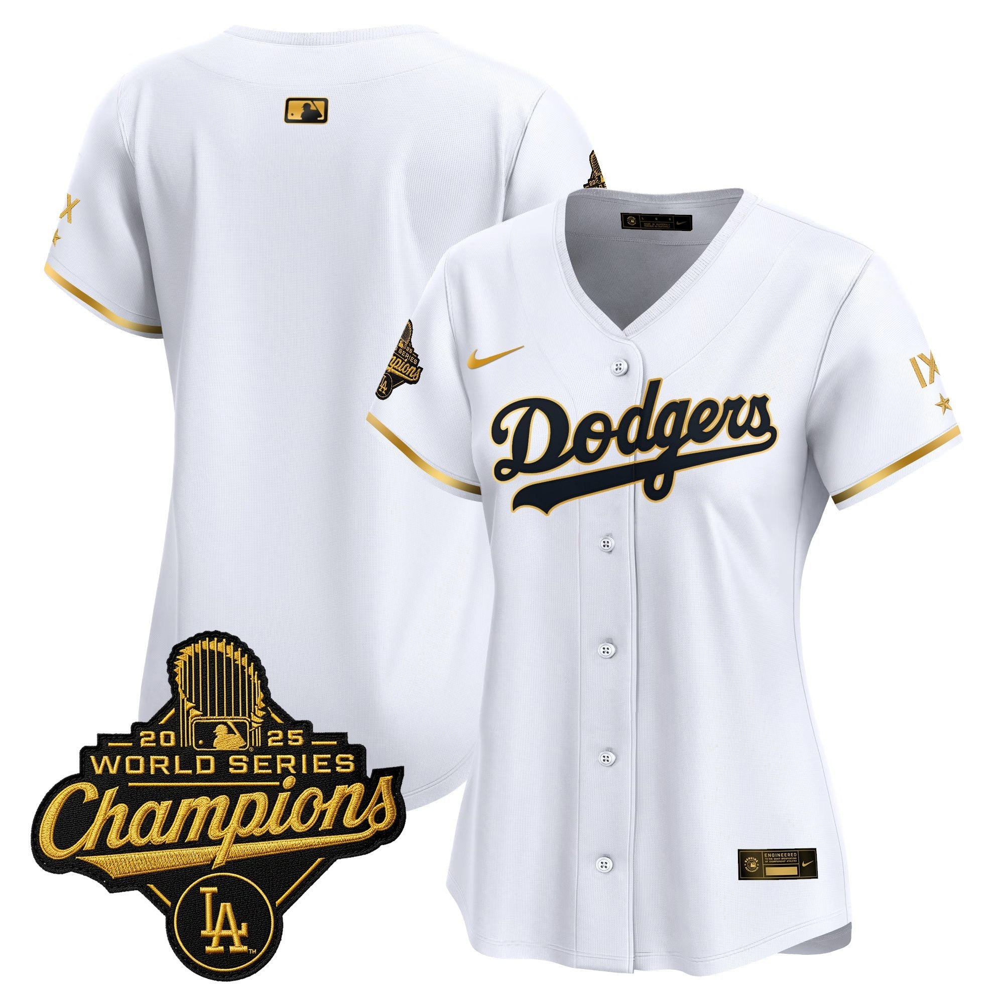 Women's Los Angeles Dodgers 9-Time Champions Gold Trim Vapor Premier Limited Jersey - All Stitched