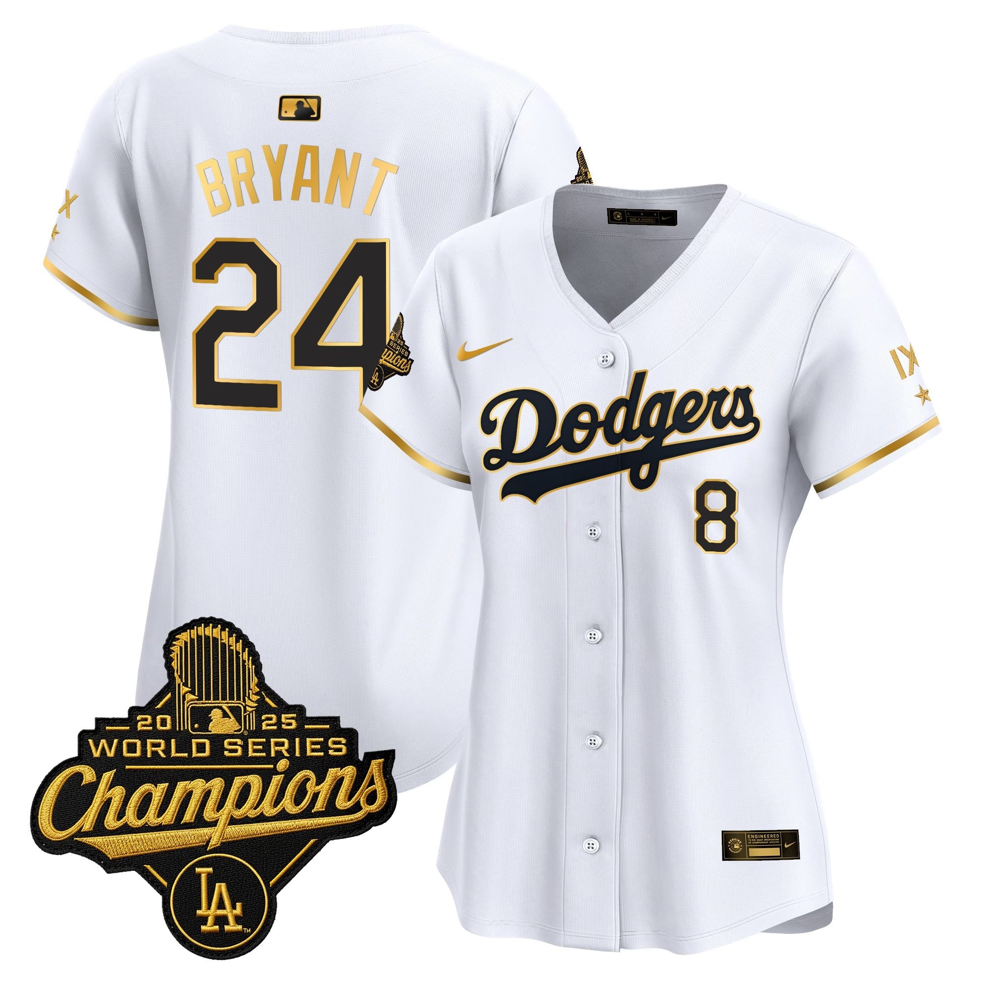 Women's Los Angeles Dodgers 9-Time Champions Gold Trim Vapor Premier Limited Jersey - All Stitched