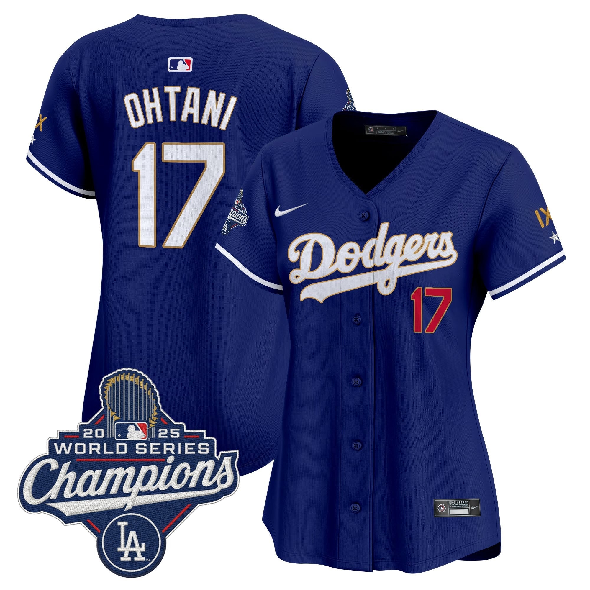 Women's Los Angeles Dodgers 9-Time Champions Gold Trim Vapor Premier Limited Jersey - All Stitched