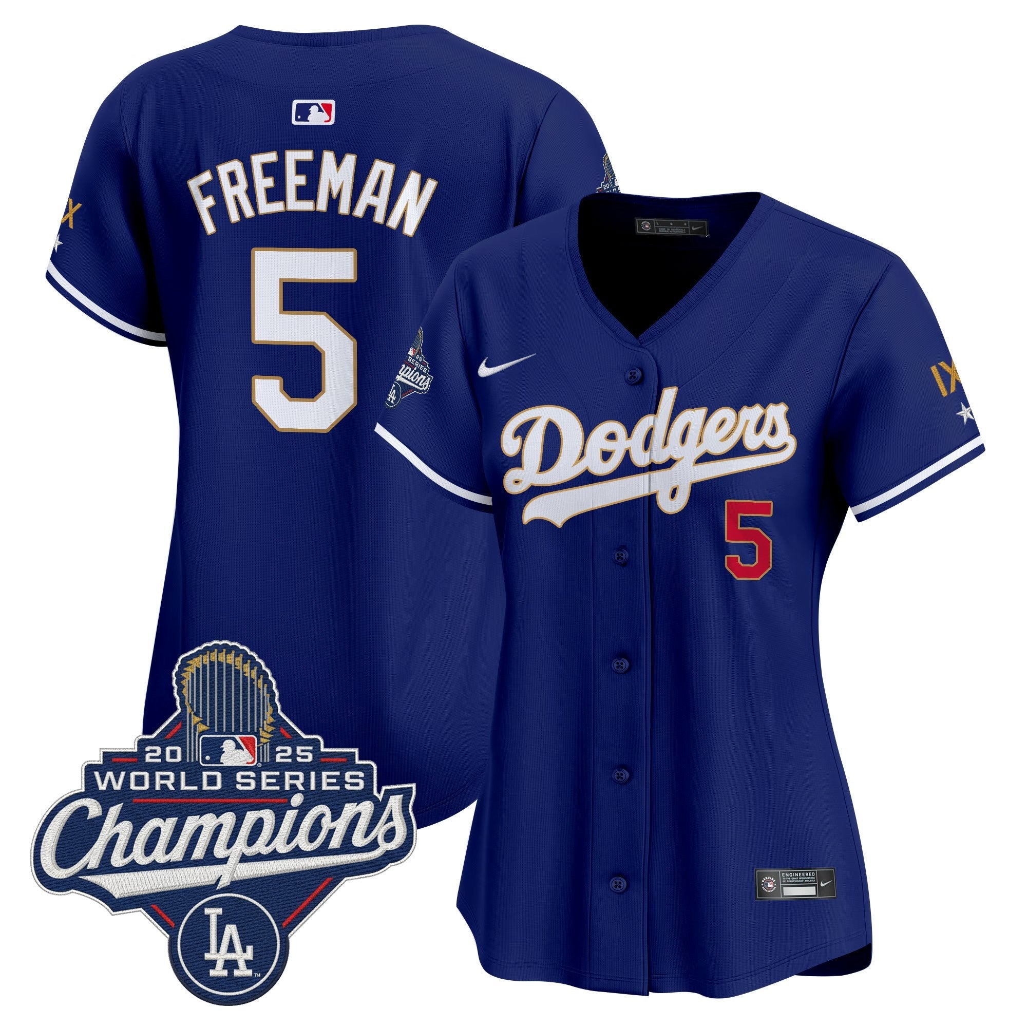 Women's Los Angeles Dodgers 9-Time Champions Gold Trim Vapor Premier Limited Jersey - All Stitched