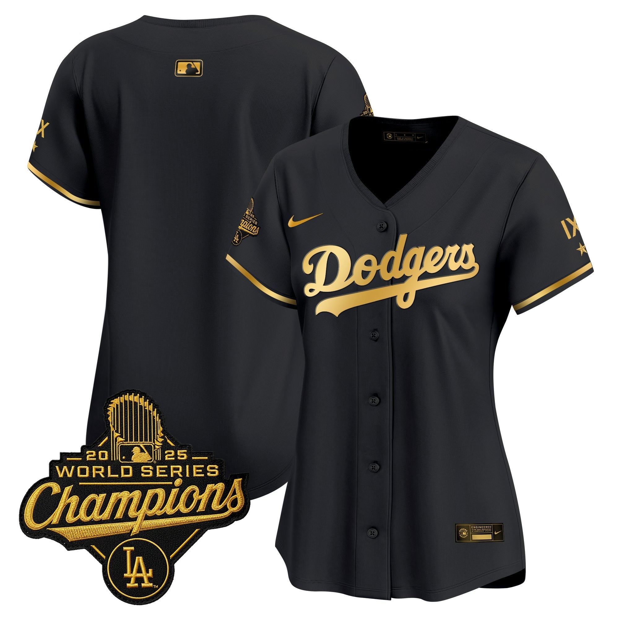 Women's Los Angeles Dodgers 9-Time Champions Gold Trim Vapor Premier Limited Jersey - All Stitched