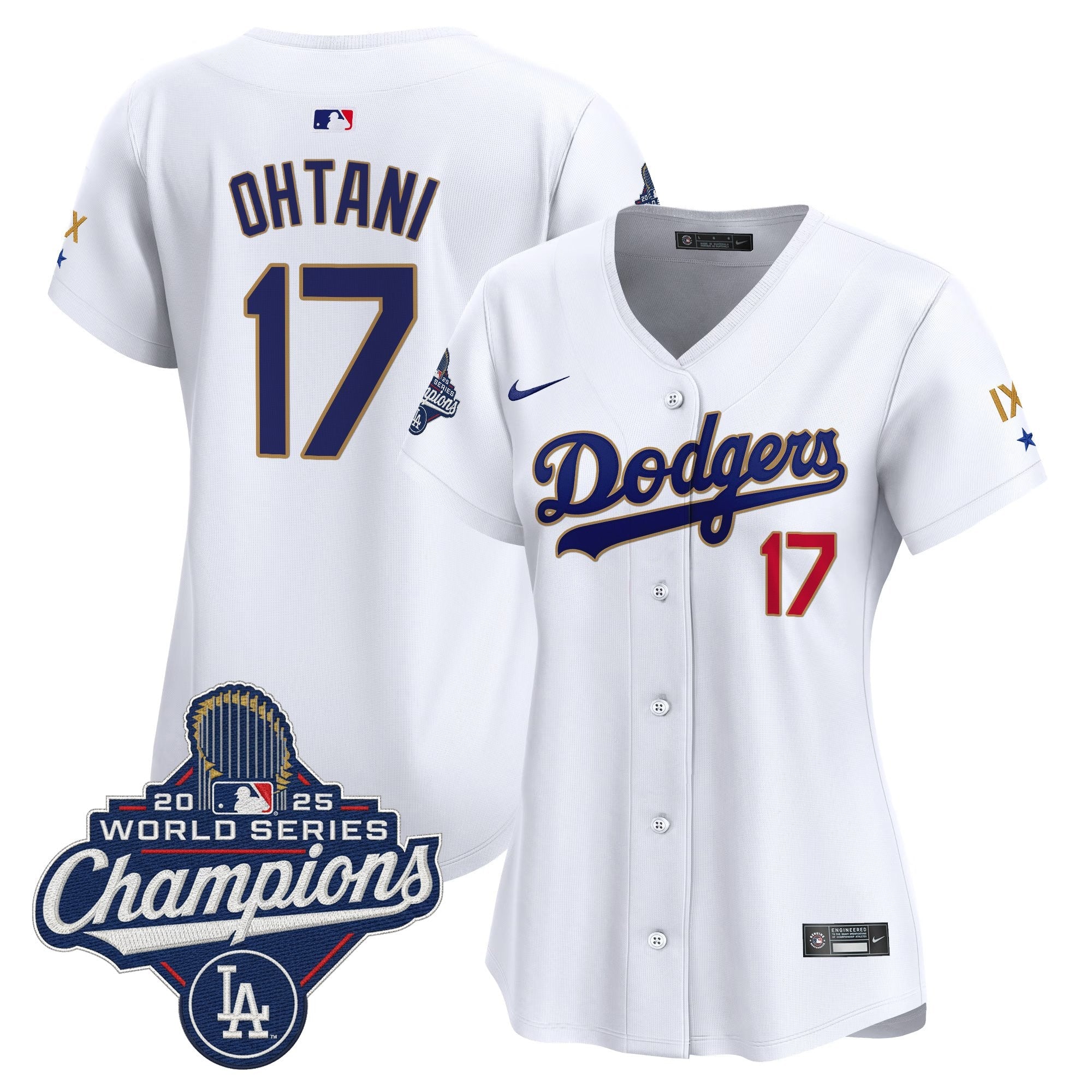 Women's Los Angeles Dodgers 9-Time Champions Gold Trim Vapor Premier Limited Jersey - All Stitched