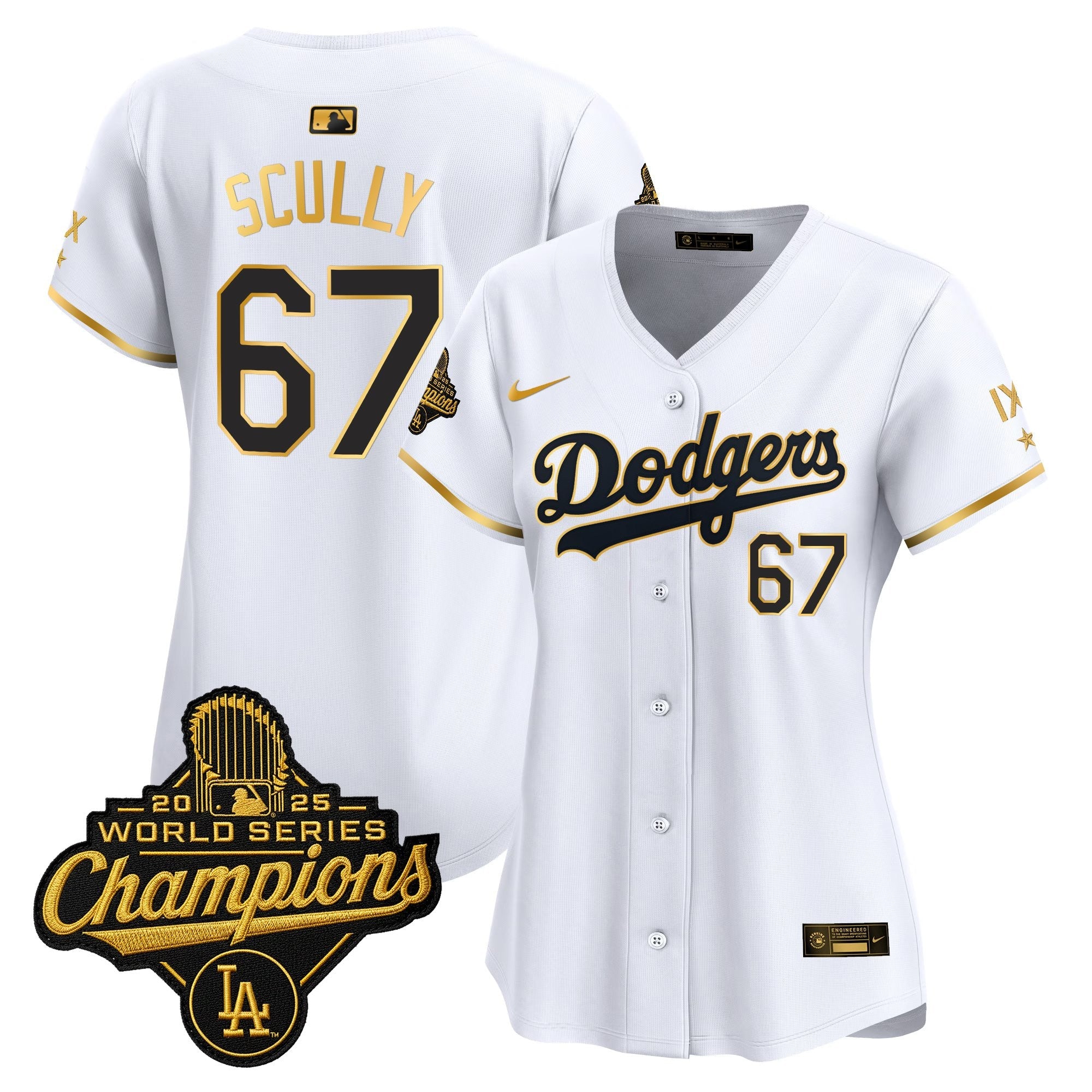 Women's Los Angeles Dodgers 9-Time Champions Gold Trim Vapor Premier Limited Jersey - All Stitched