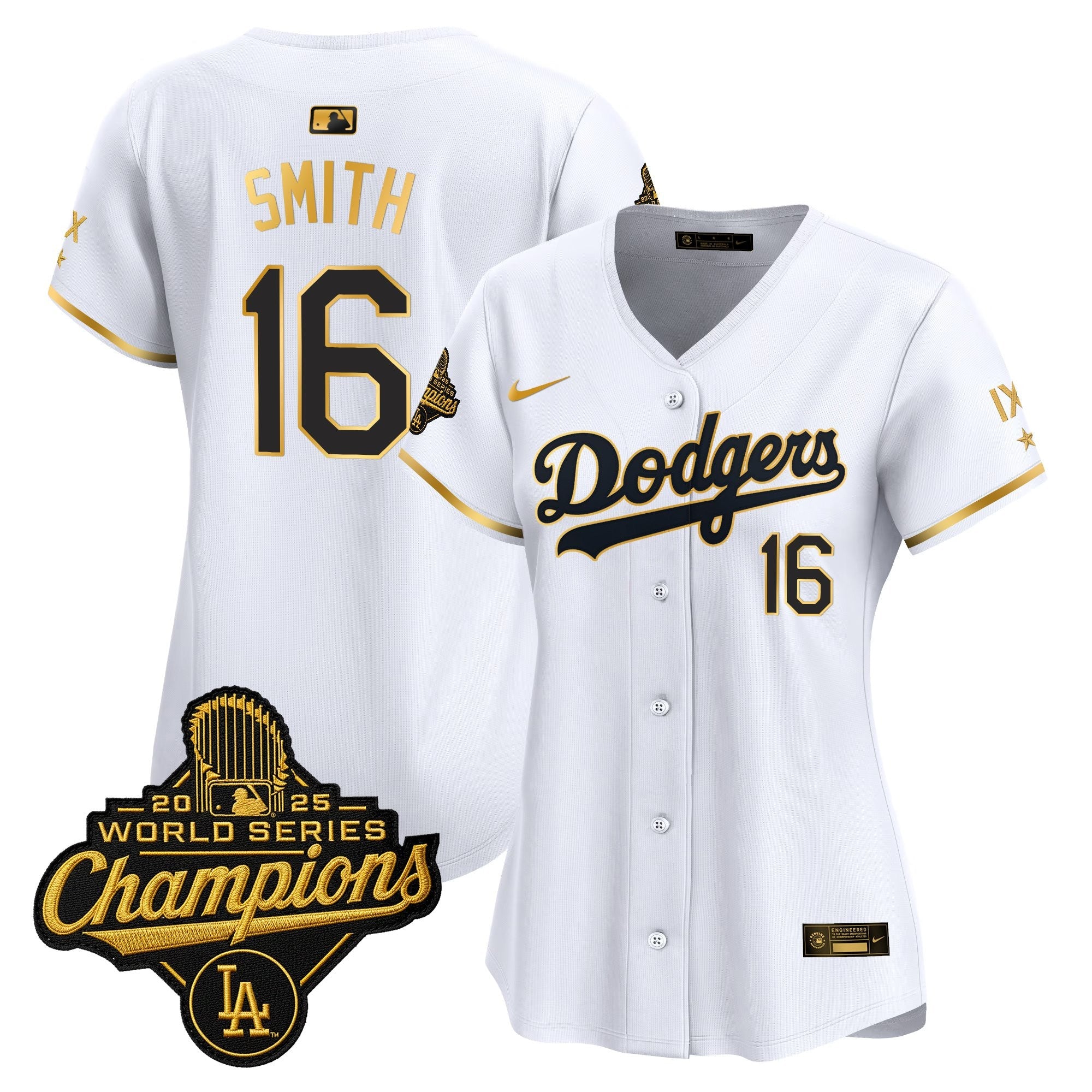 Women's Los Angeles Dodgers 9-Time Champions Gold Trim Vapor Premier Limited Jersey - All Stitched