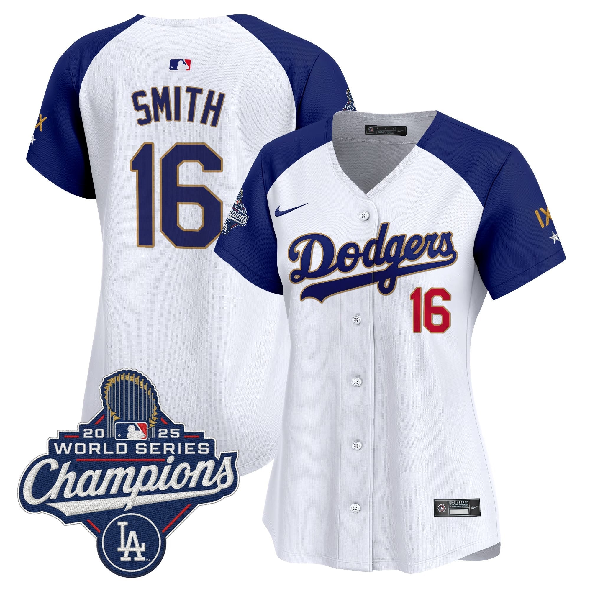Women's Los Angeles Dodgers 9-Time Champions Gold Trim Vapor Premier Limited Jersey - All Stitched