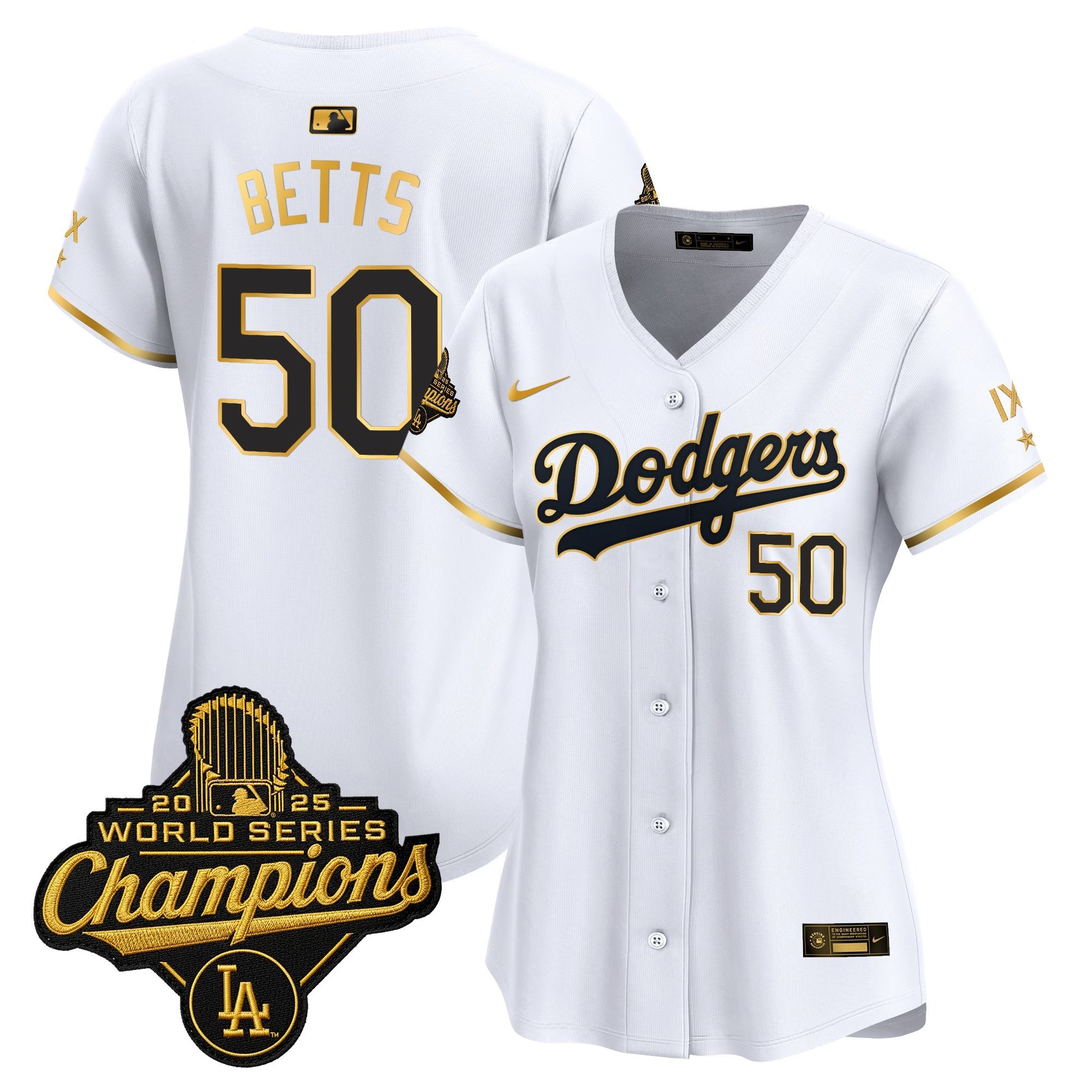 Women's Los Angeles Dodgers 9-Time Champions Gold Trim Vapor Premier Limited Jersey - All Stitched