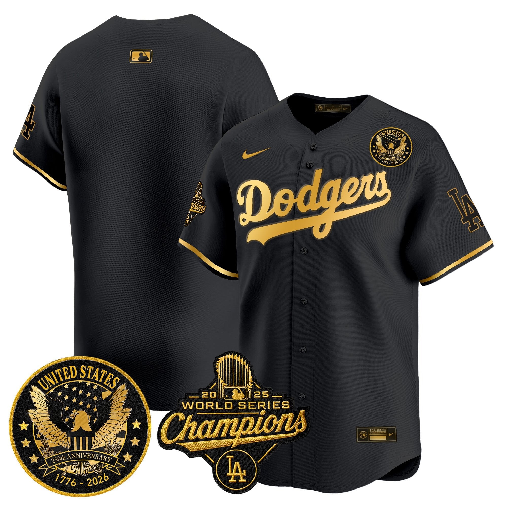 Men's Dodgers 2025 World Series Champions & America 250th Patch Vapor Premier Limited Jersey - All Stitched