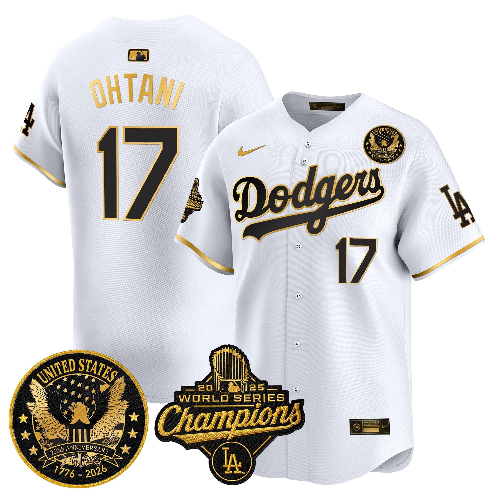 Men's Dodgers 2025 World Series Champions & America 250th Patch Vapor Premier Limited Jersey - All Stitched