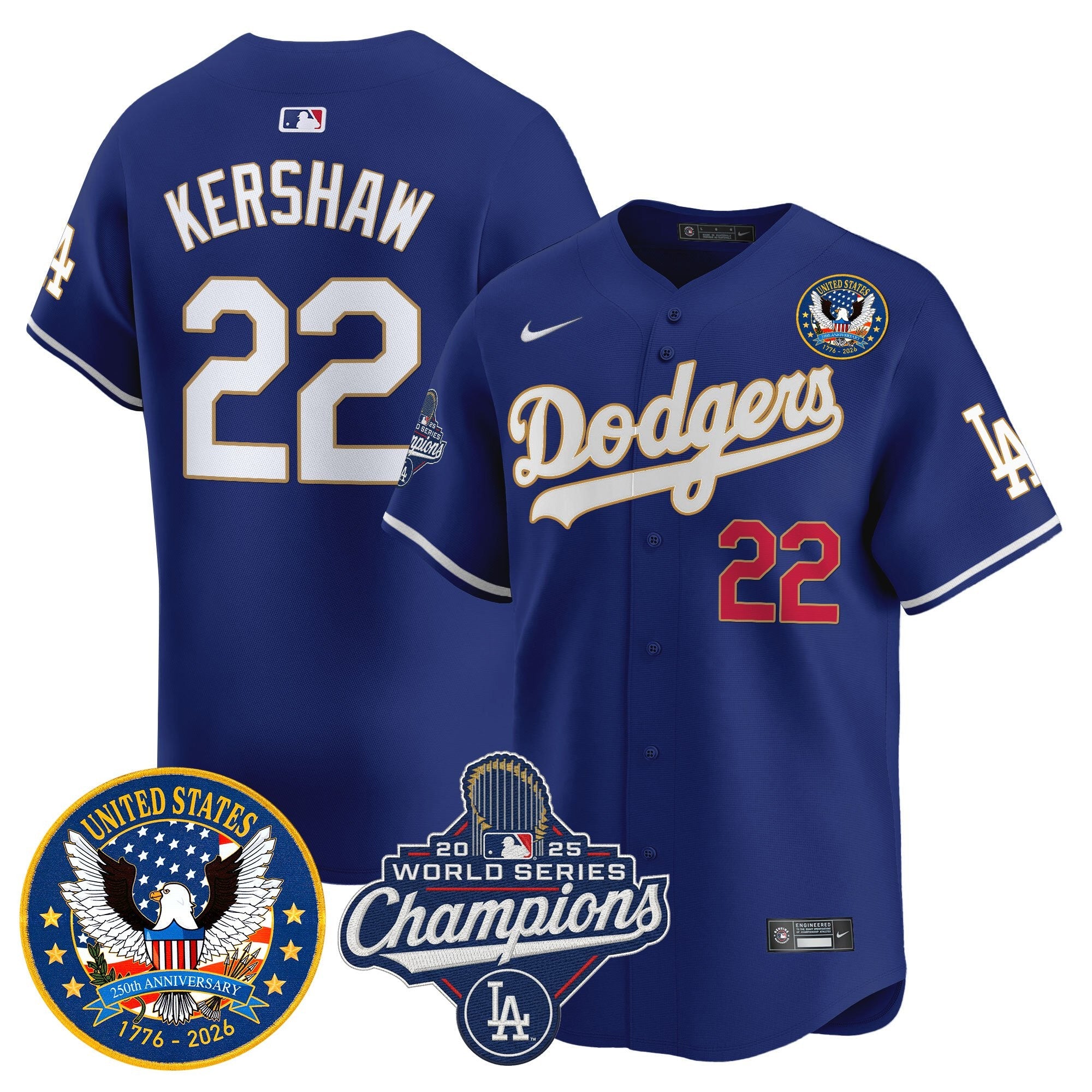 Men's Dodgers 2025 World Series Champions & America 250th Patch Vapor Premier Limited Jersey - All Stitched