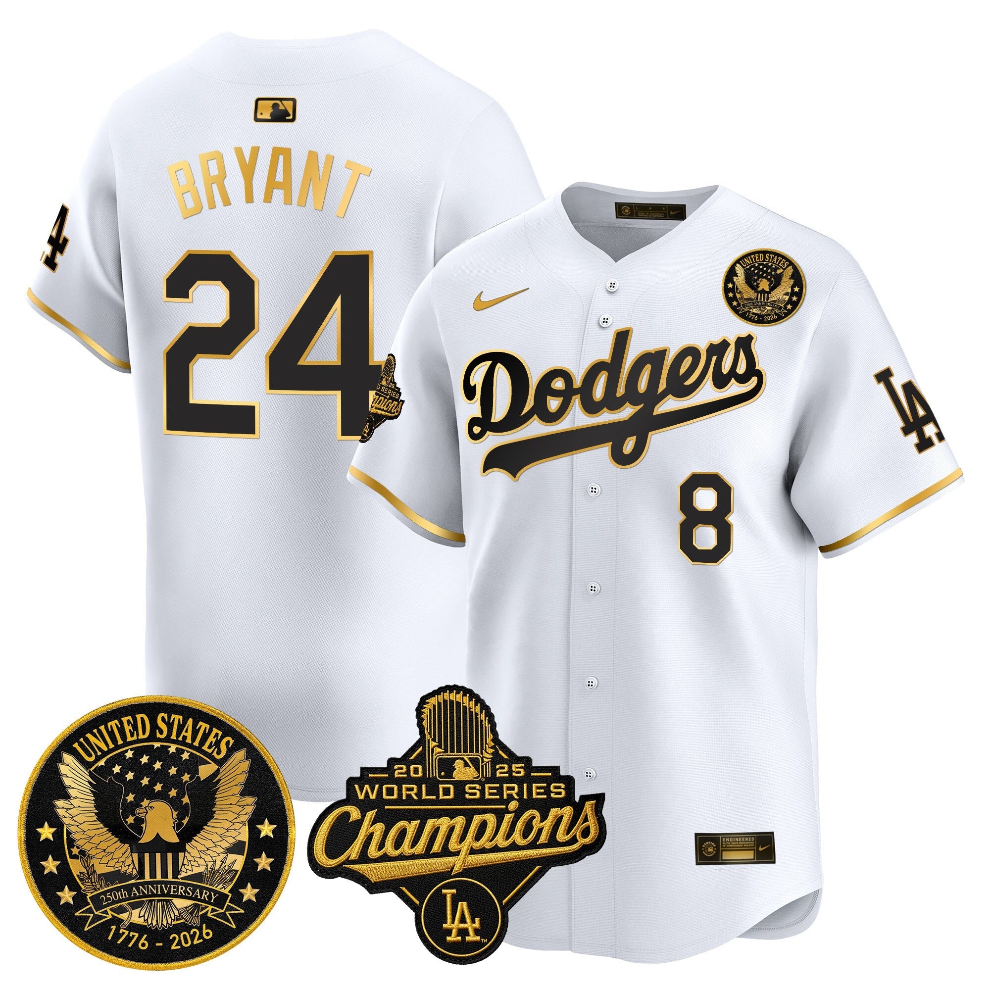Men's Dodgers 2025 World Series Champions & America 250th Patch Vapor Premier Limited Jersey - All Stitched