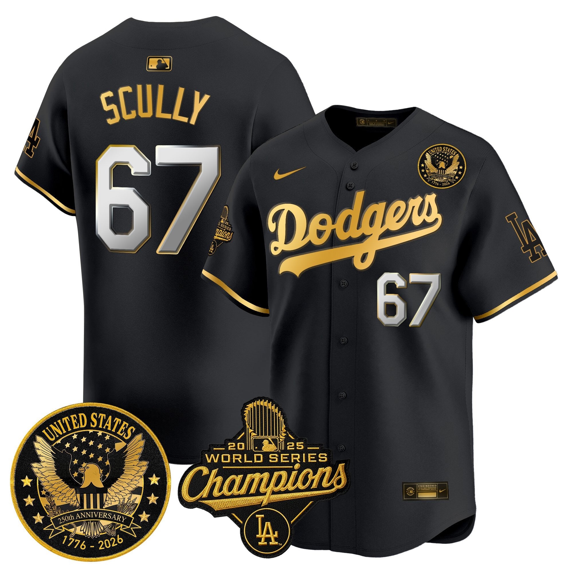 Men's Dodgers 2025 World Series Champions & America 250th Patch Vapor Premier Limited Jersey - All Stitched