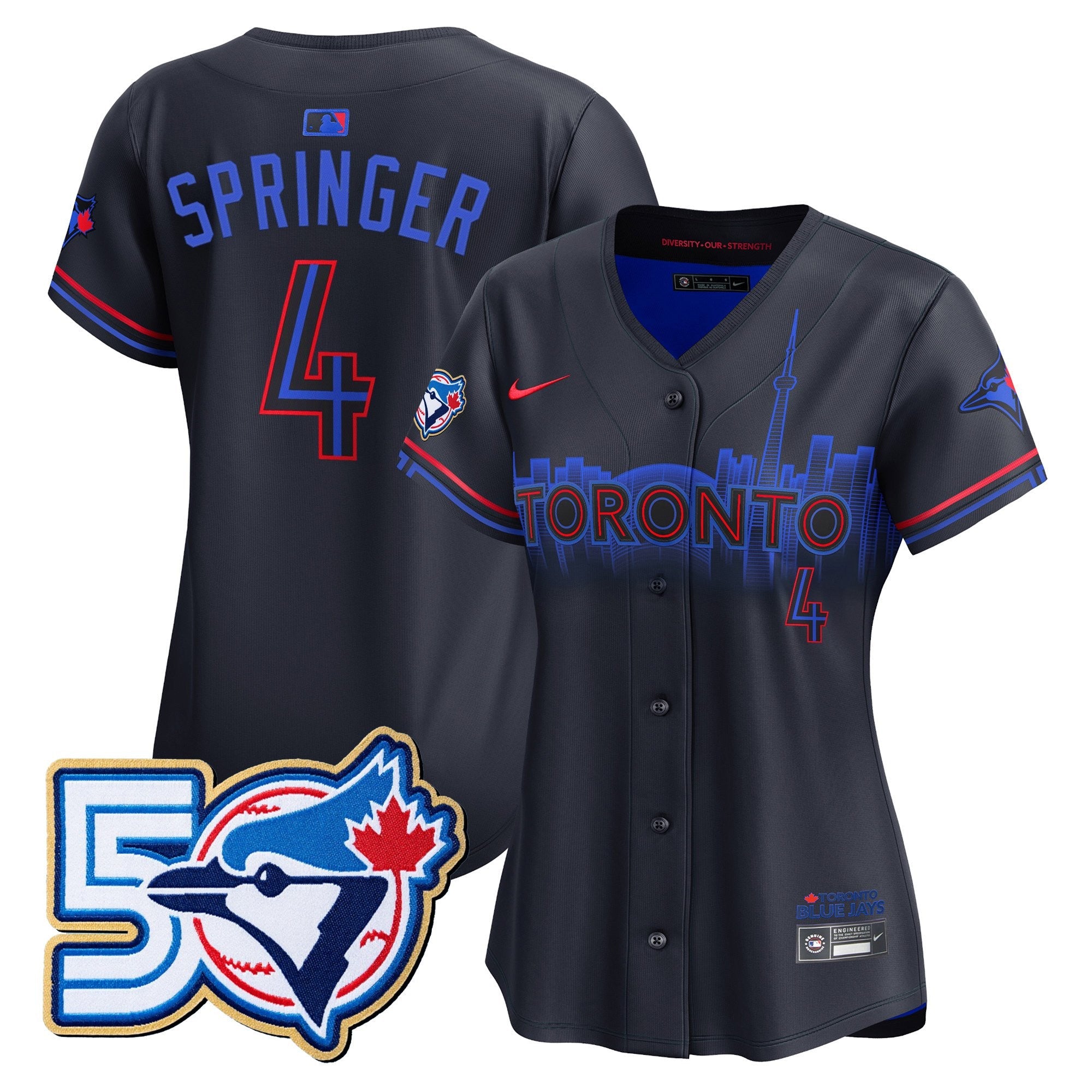 Women's Toronto Blue Jays 50 Seasons Patch Vapor Premier Limited Jersey - All Stitched