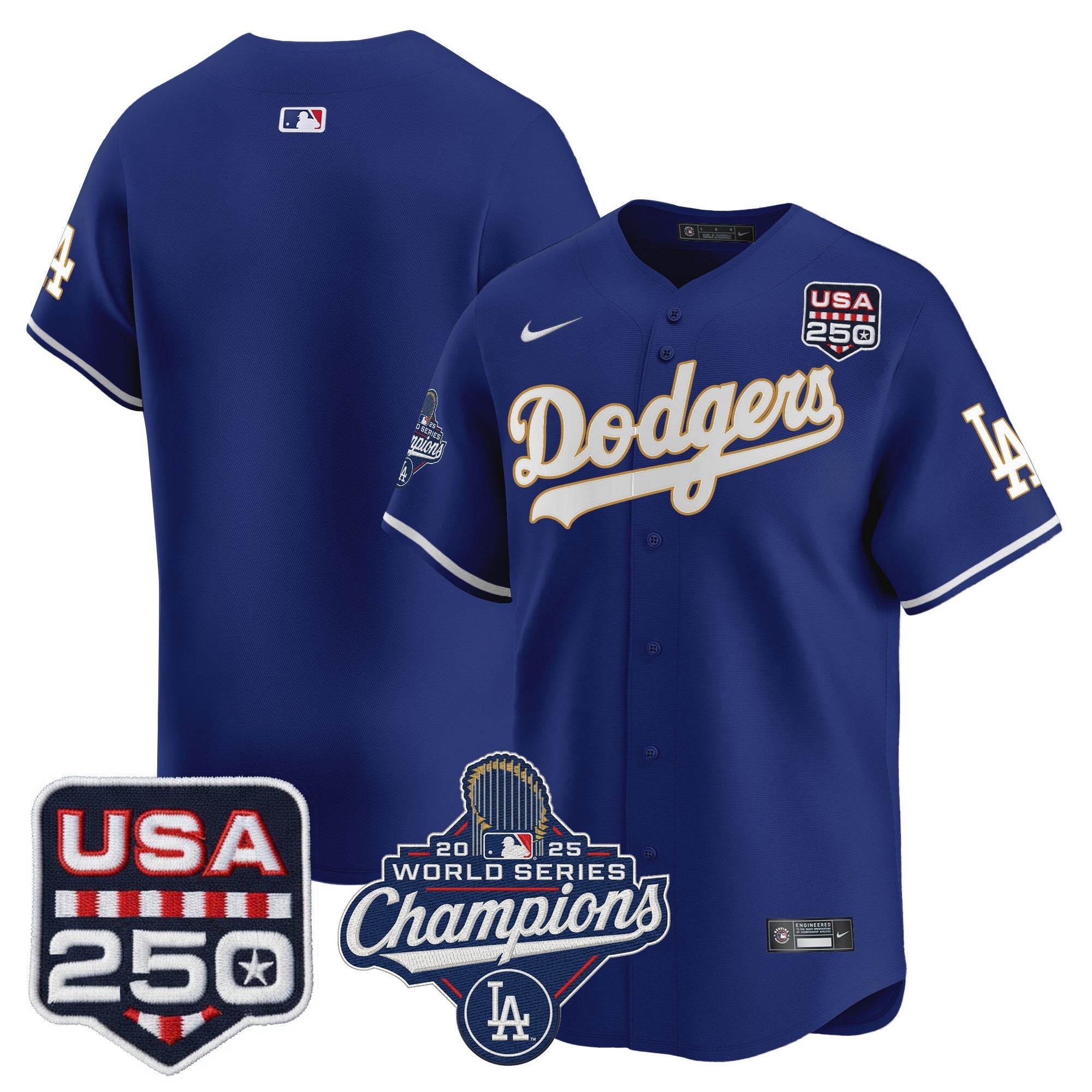 Men's Dodgers 2025 World Series Champions & 250America Patch Vapor Premier Limited Jersey - All Stitched