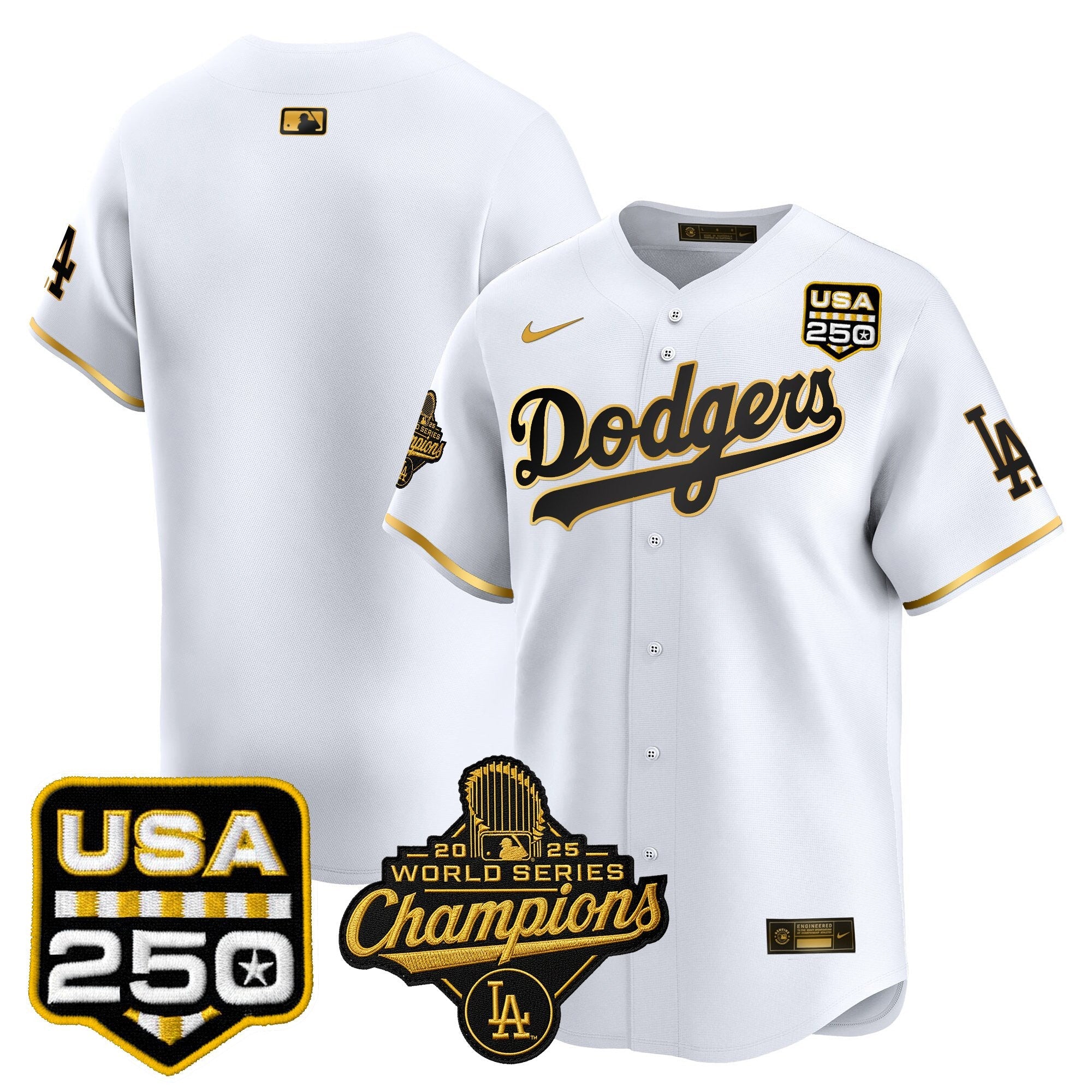Men's Dodgers 2025 World Series Champions & 250America Patch Vapor Premier Limited Jersey - All Stitched