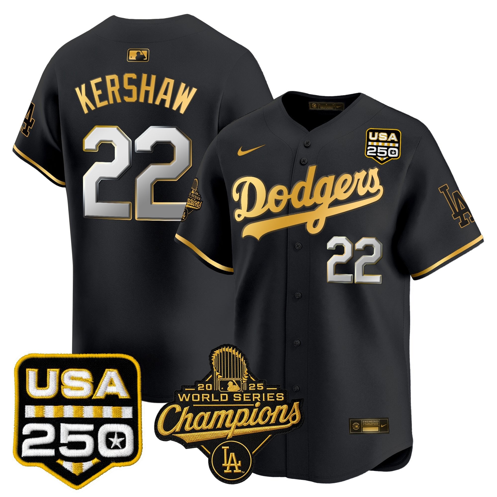 Men's Dodgers 2025 World Series Champions & 250America Patch Vapor Premier Limited Jersey - All Stitched