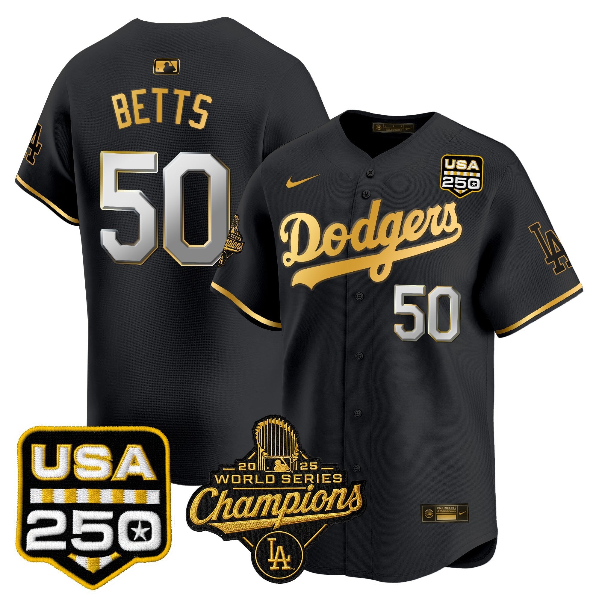 Men's Dodgers 2025 World Series Champions & 250America Patch Vapor Premier Limited Jersey - All Stitched