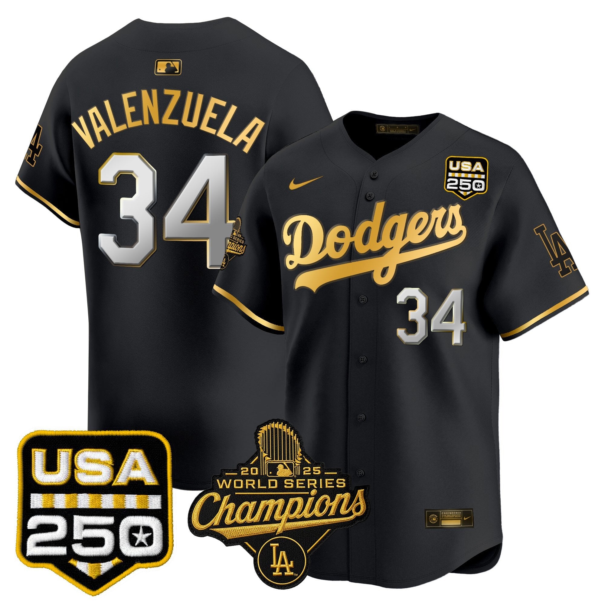 Men's Dodgers 2025 World Series Champions & 250America Patch Vapor Premier Limited Jersey - All Stitched