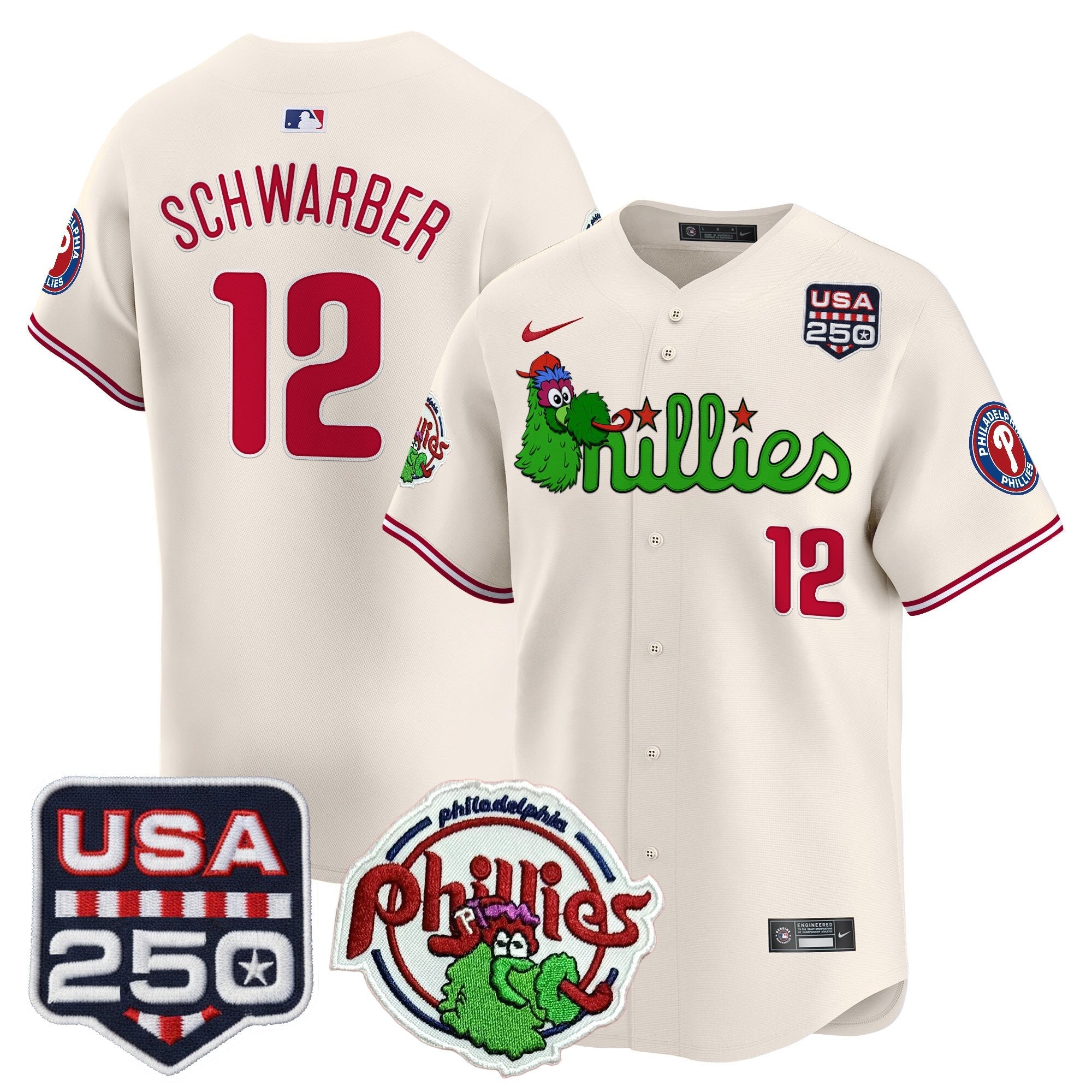 Men's Philadelphia Phillies Phanatic & 250America Patch Vapor Premier Limited Jersey - All Stitched
