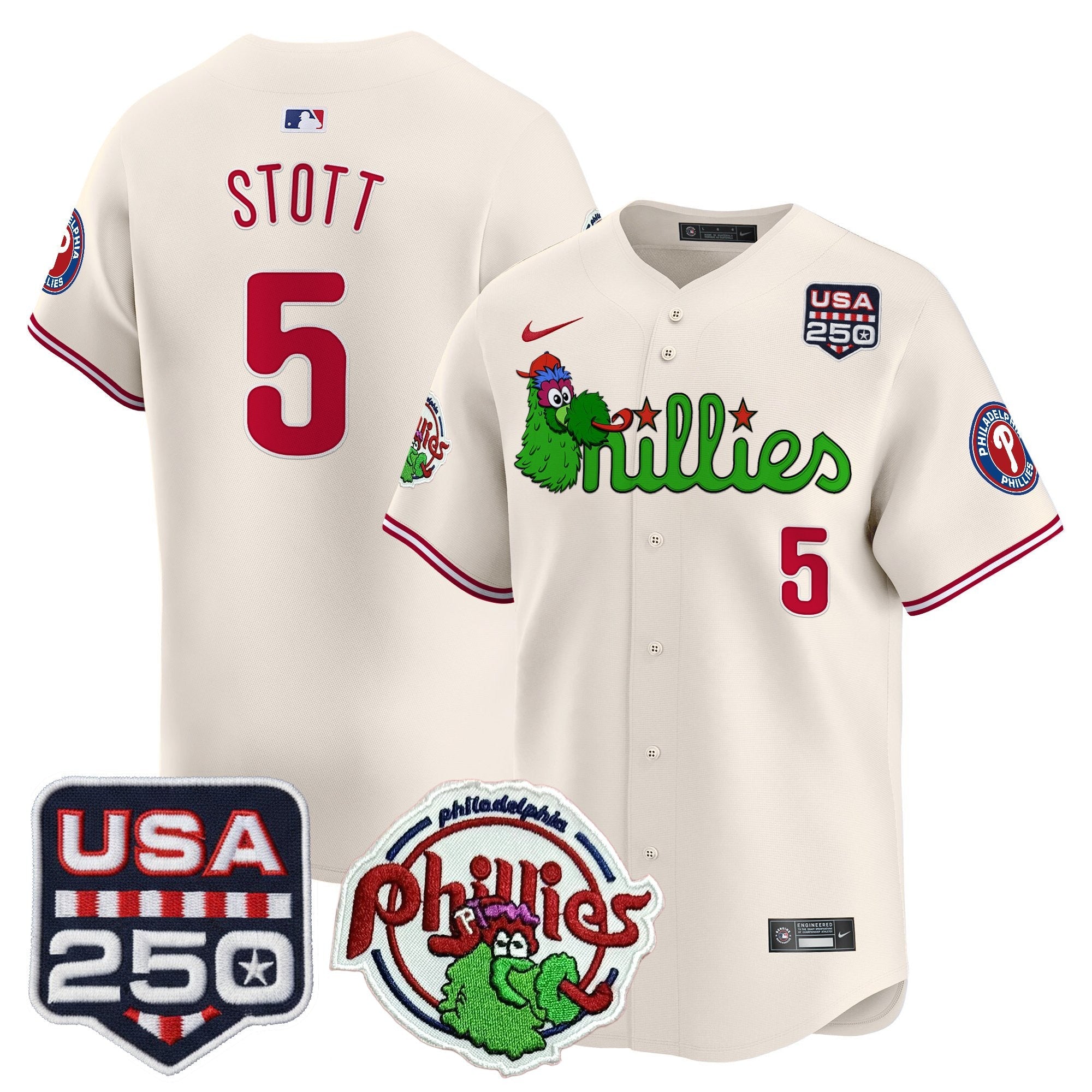 Men's Philadelphia Phillies Phanatic & 250America Patch Vapor Premier Limited Jersey - All Stitched