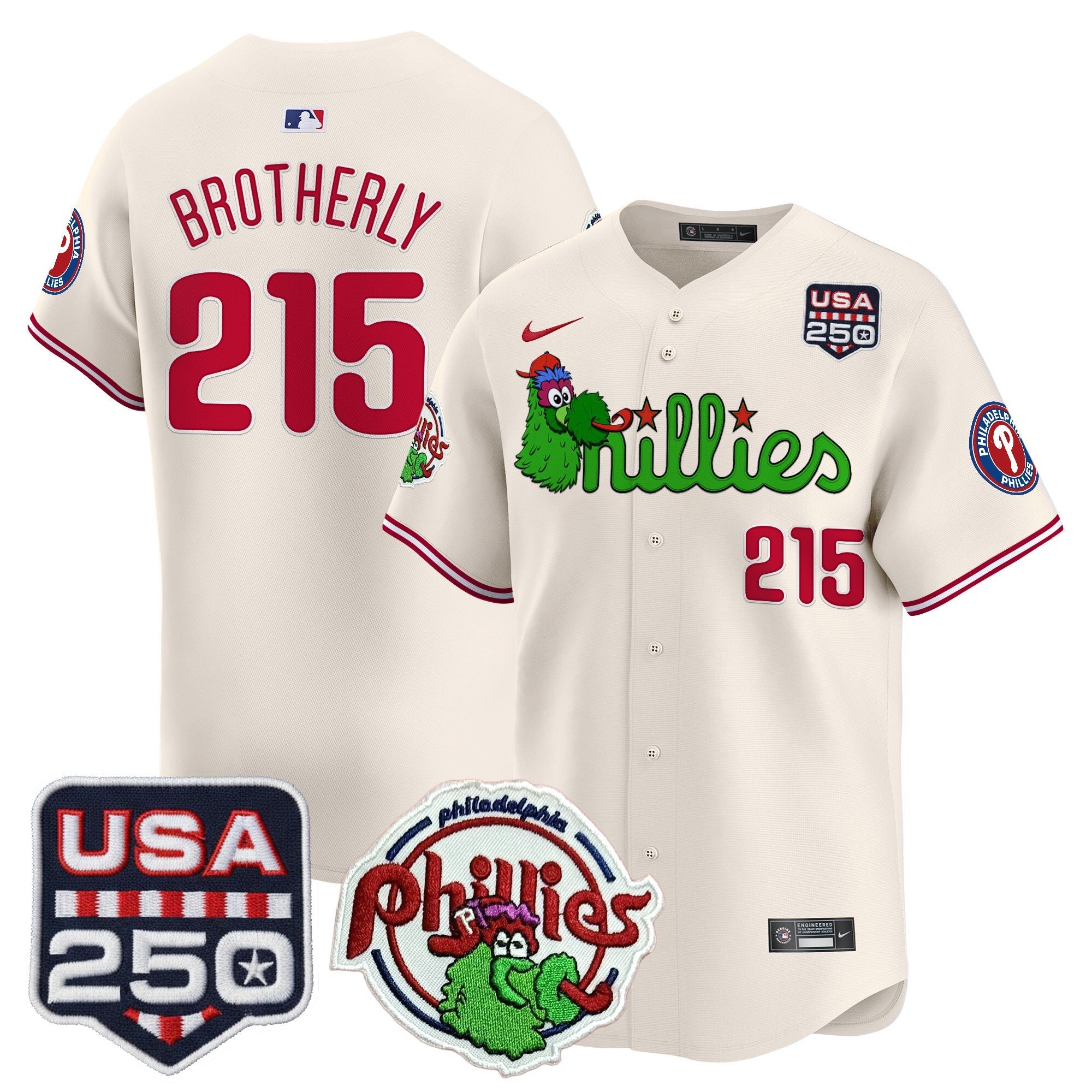 Men's Philadelphia Phillies Phanatic & 250America Patch Vapor Premier Limited Jersey - All Stitched